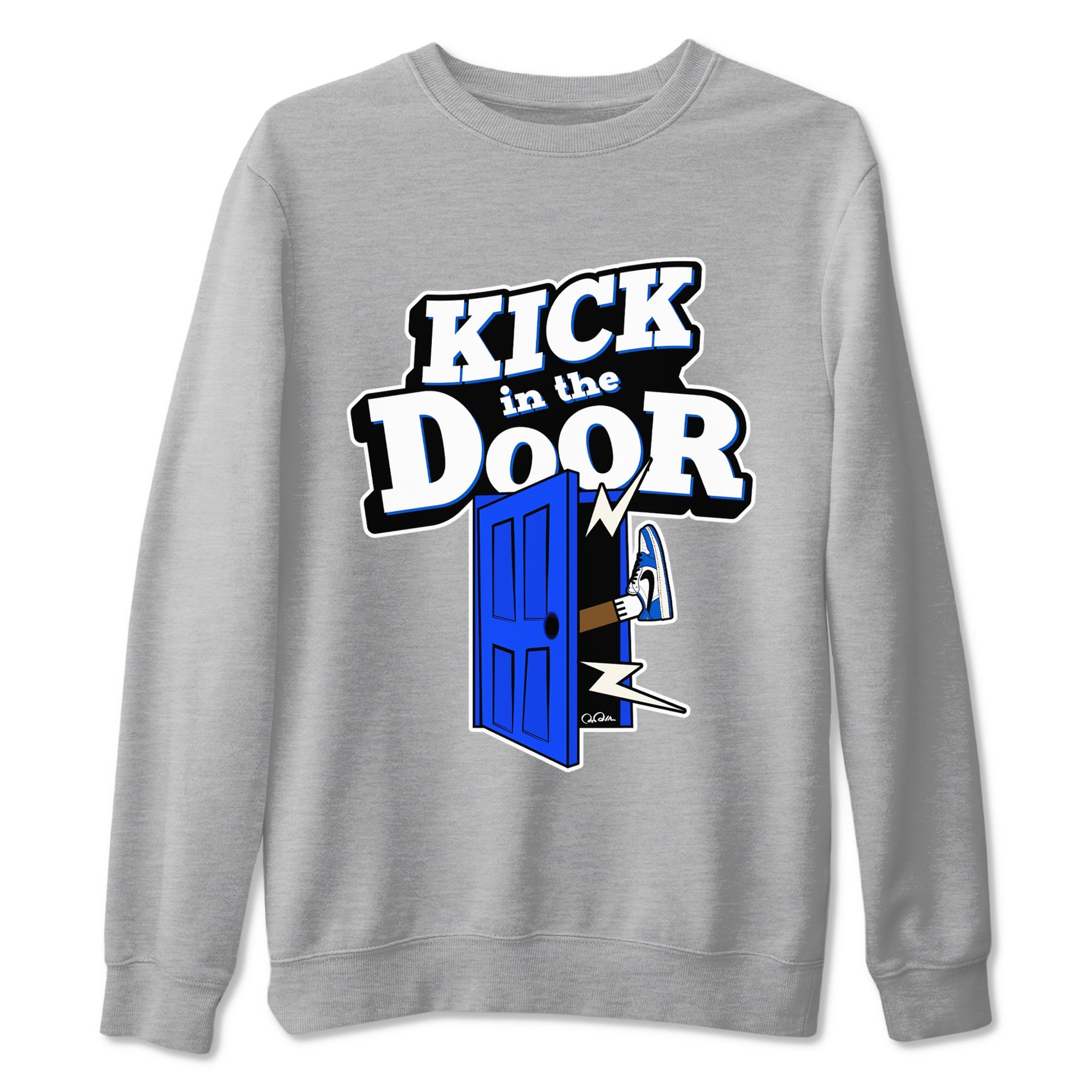AJ1 Game Royal shirt to match jordans Kick In The Door sneaker tees Air Jordan 1 Game Royal Drip Gear Zone unisex cotton Heather Grey 2 crew neck shirt