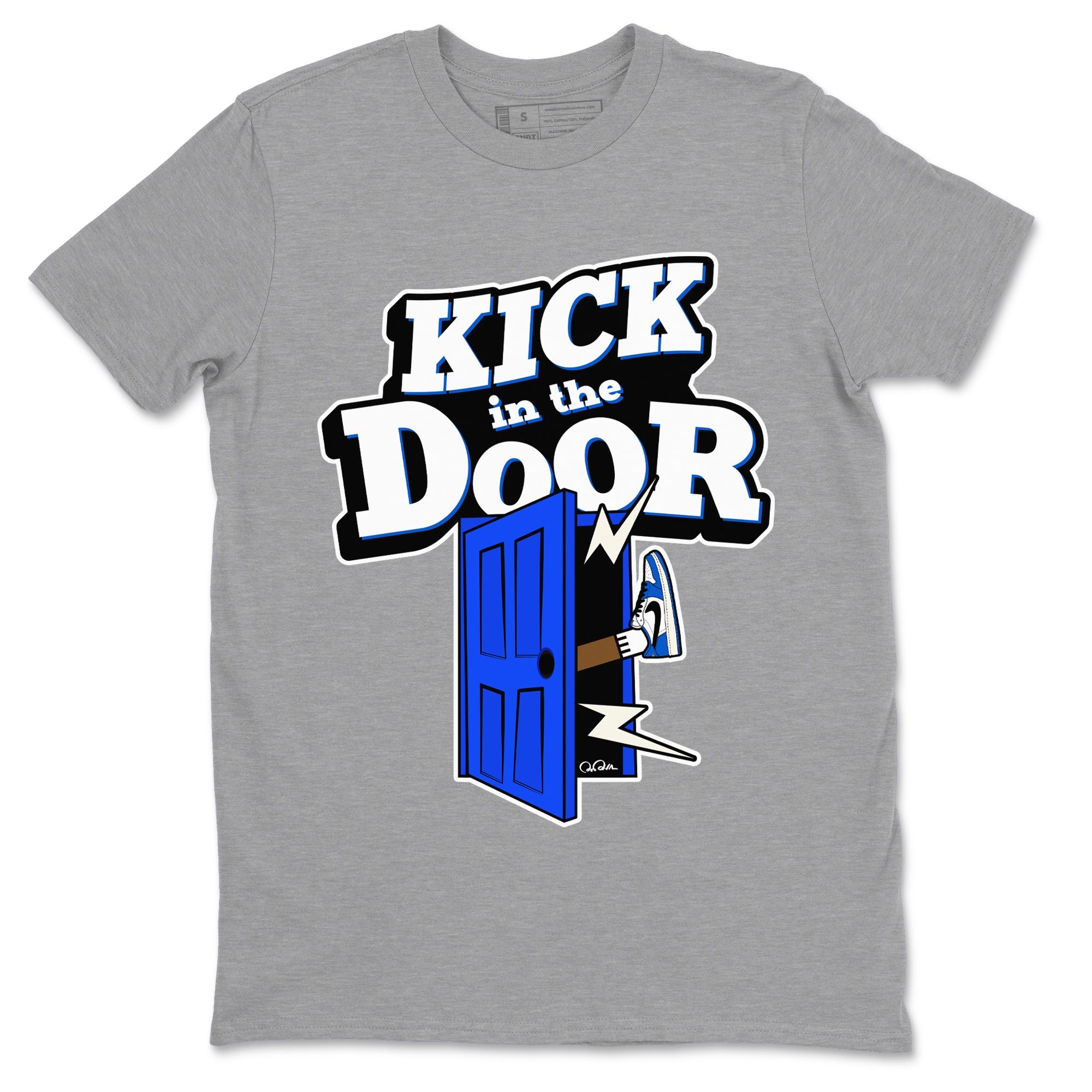AJ1 Game Royal shirt to match jordans Kick In The Door sneaker tees Air Jordan 1 Game Royal Drip Gear Zone unisex cotton Heather Grey 2 crew neck shirt