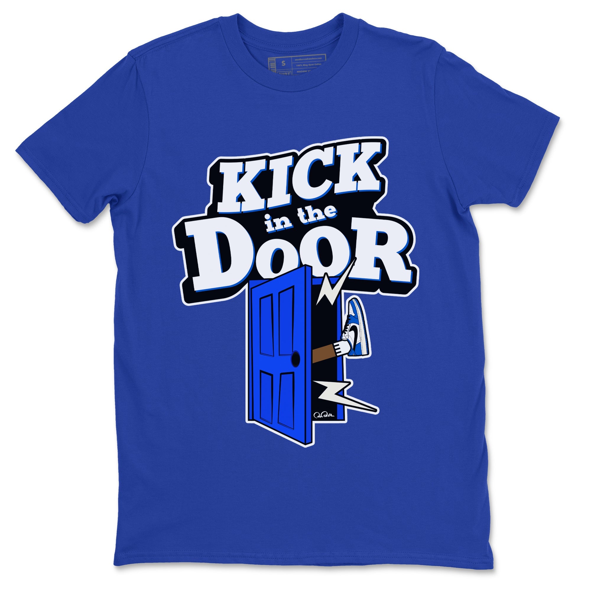 AJ1 Game Royal shirt to match jordans Kick In The Door sneaker tees Air Jordan 1 Game Royal Drip Gear Zone unisex cotton Royal Blue 2 crew neck shirt