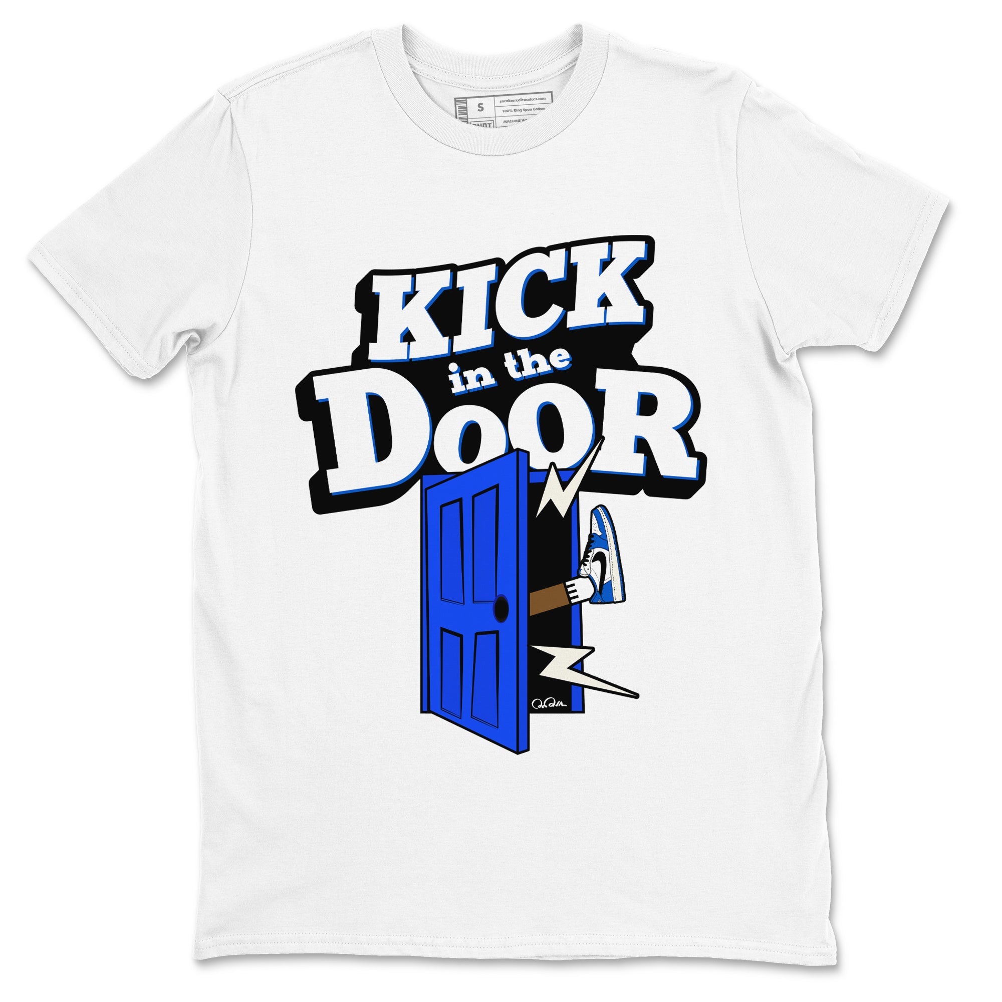 AJ1 Game Royal shirt to match jordans Kick In The Door sneaker tees Air Jordan 1 Game Royal Drip Gear Zone unisex cotton White 2 crew neck shirt