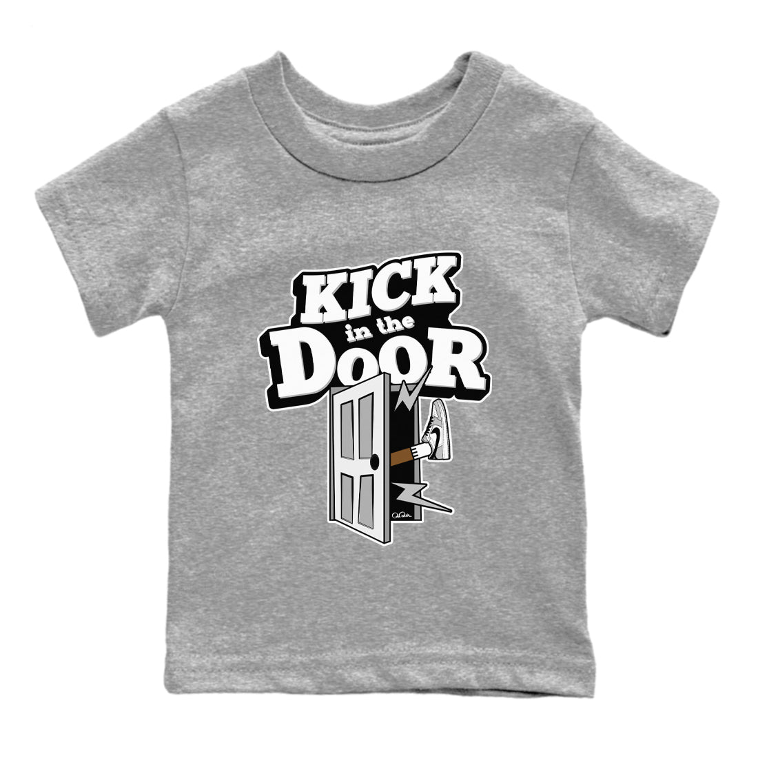 1s Wolf Grey shirts to match jordans Kick In The Door sneaker match tees Air Jordan 1 Wolf Grey Drip Gear Zone streetwear brand Baby and Youth Heather Grey 2 cotton tee