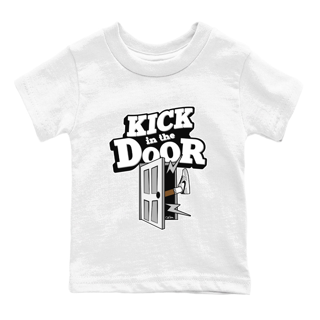 1s Wolf Grey shirts to match jordans Kick In The Door sneaker match tees Air Jordan 1 Wolf Grey Drip Gear Zone streetwear brand Baby and Youth White 2 cotton tee