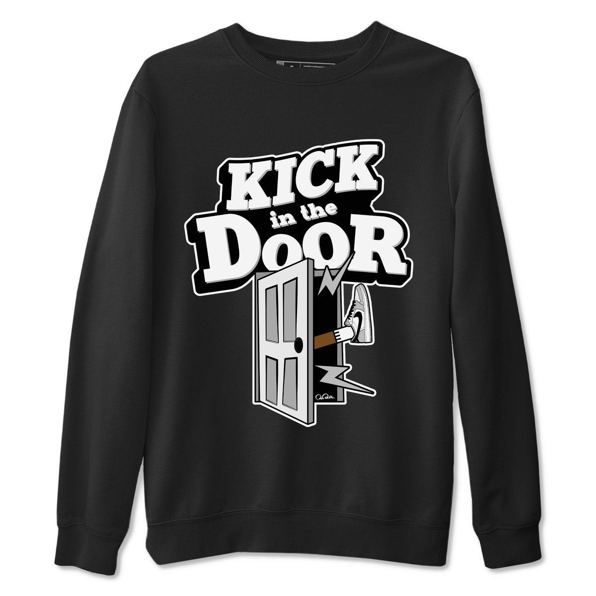 1s Wolf Grey shirts to match jordans Kick In The Door sneaker match tees Air Jordan 1 Wolf Grey Drip Gear Zone streetwear brand Black 2 unisex cotton tee