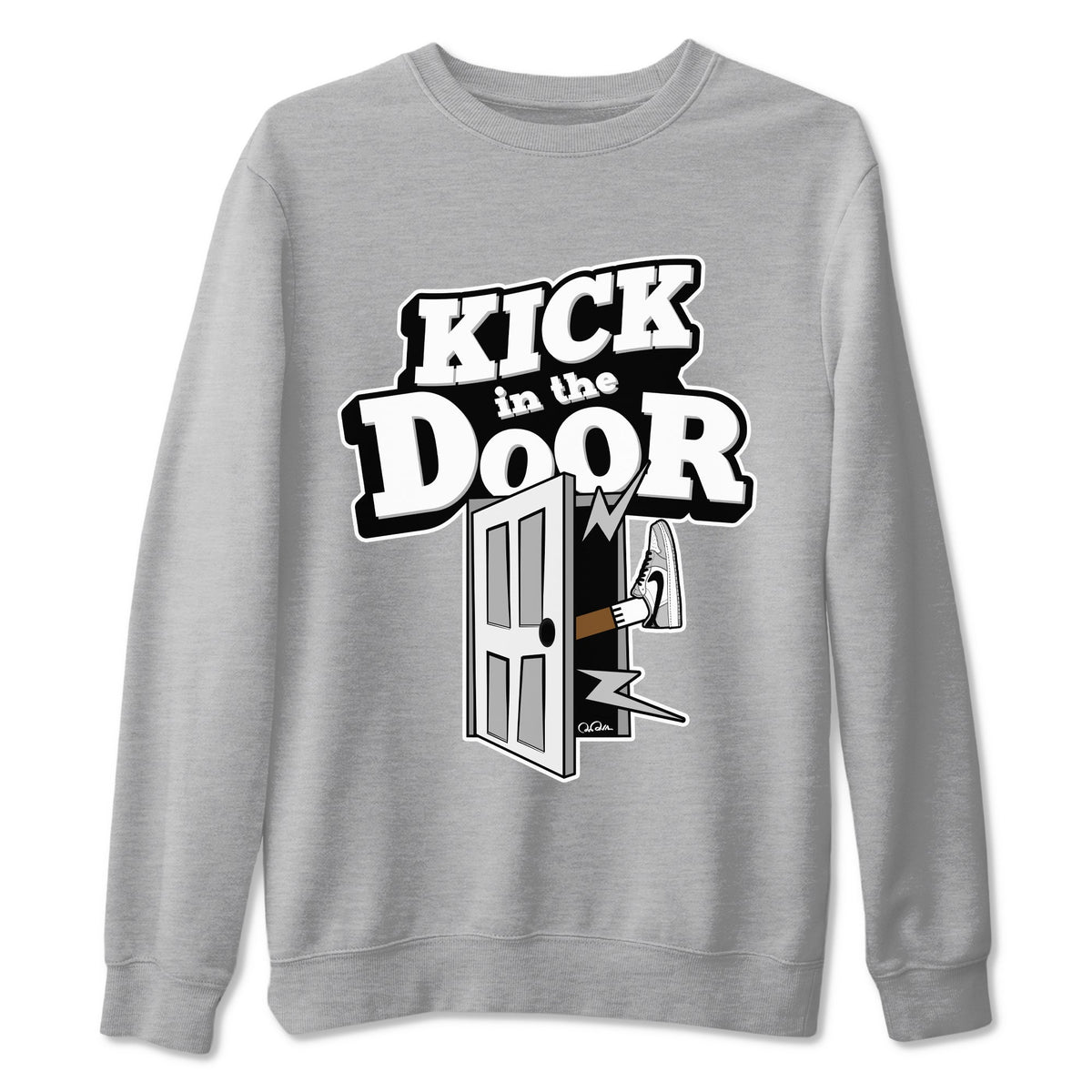 1s Wolf Grey shirts to match jordans Kick In The Door sneaker match tees Air Jordan 1 Wolf Grey Drip Gear Zone streetwear brand Heather Grey 2 unisex cotton tee