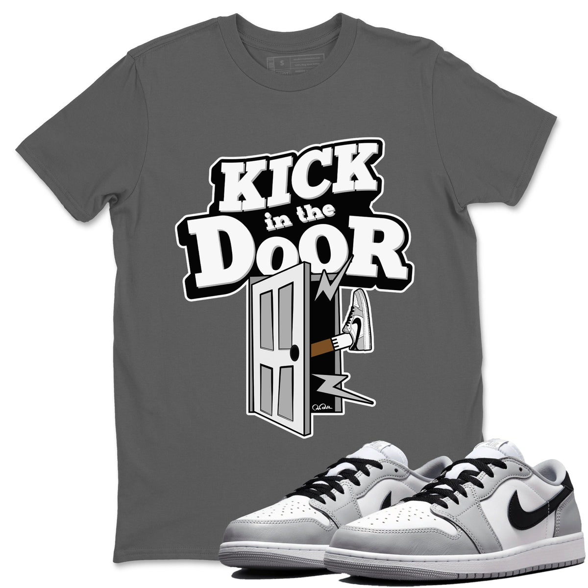 1s Wolf Grey shirts to match jordans Kick In The Door sneaker match tees Air Jordan 1 Wolf Grey Drip Gear Zone streetwear brand Cool Grey 1 unisex cotton tee