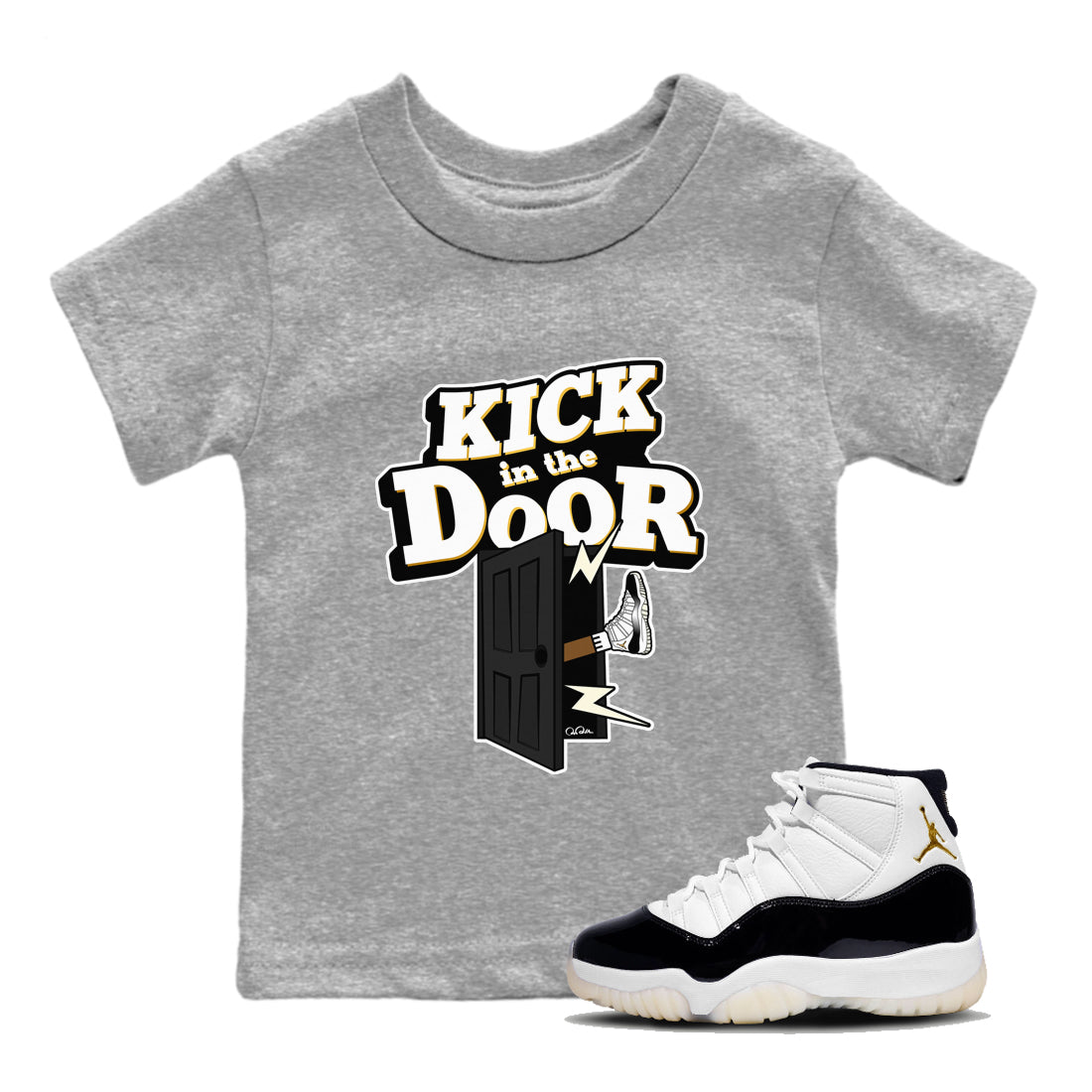 Air Jordan 11 Gratitude shirt to match jordans Kick In The Door sneaker tees AJ11 Gratitude Drip Gear Zone Baby Toddler Heather Grey 2 T-Shirt