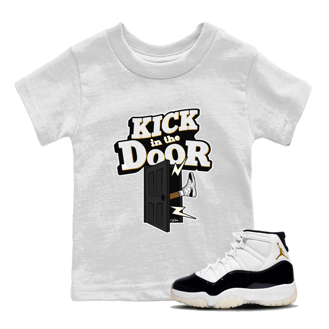 Air Jordan 11 Gratitude shirt to match jordans Kick In The Door sneaker tees AJ11 Gratitude Drip Gear Zone Baby Toddler White 1 T-Shirt