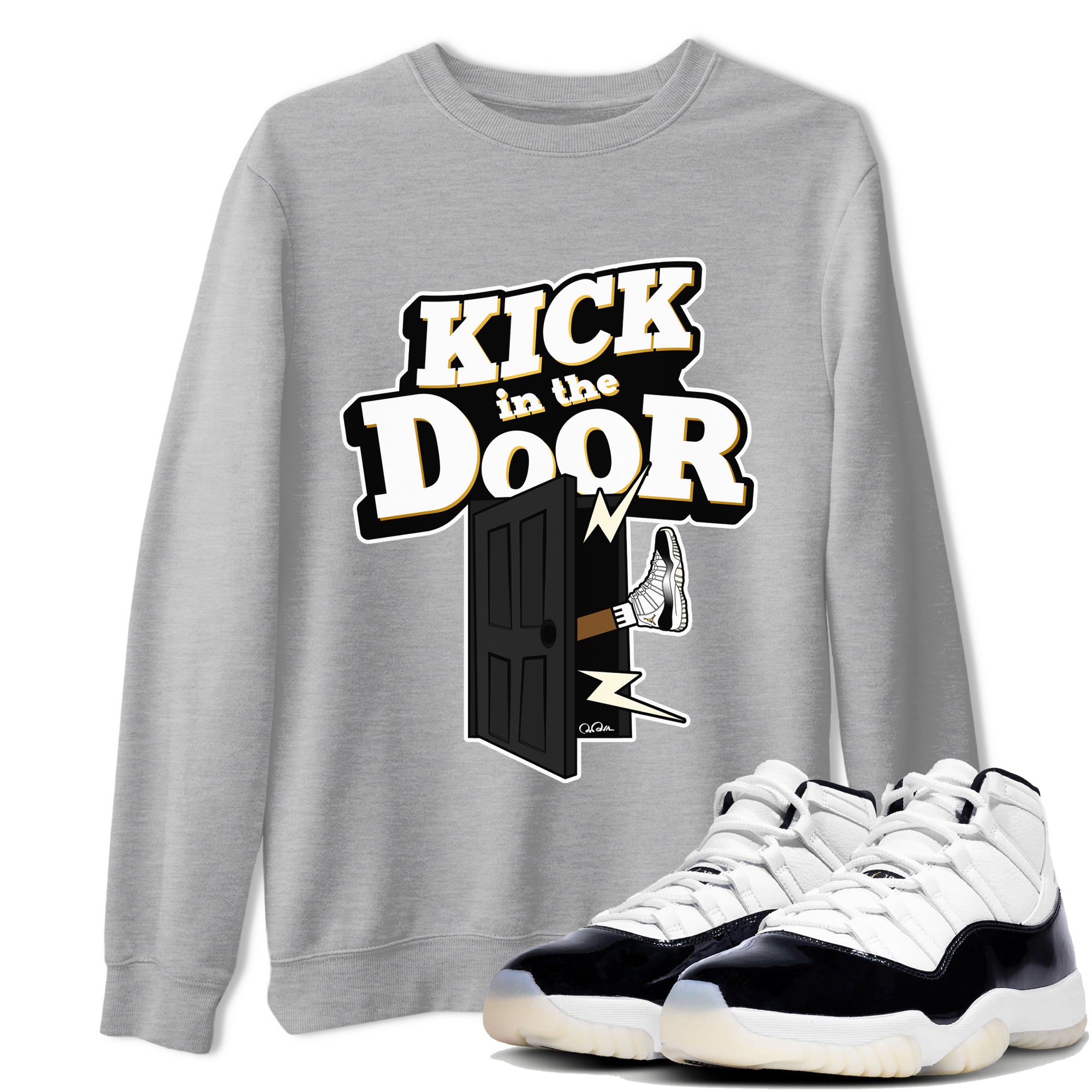 Air Jordan 11 Gratitude shirt to match jordans Kick In The Door sneaker tees AJ11 Gratitude Drip Gear Zone Unisex Heather Grey 1 T-Shirt