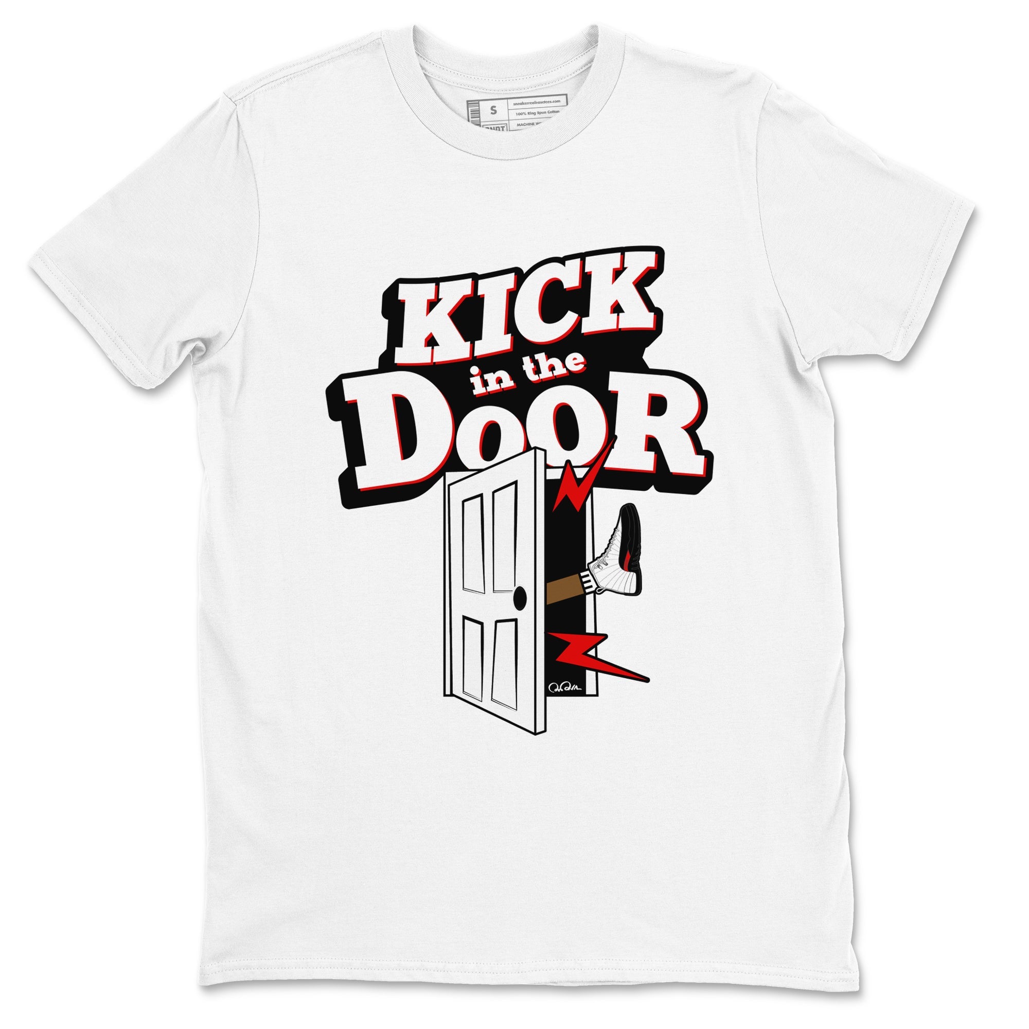 12s Taxi Flip shirts to match jordans Kick In The Door sneaker match tees Air Jordan 12 Taxi Flip Drip Gear Zone streetwear brand White 2 unisex cotton tee