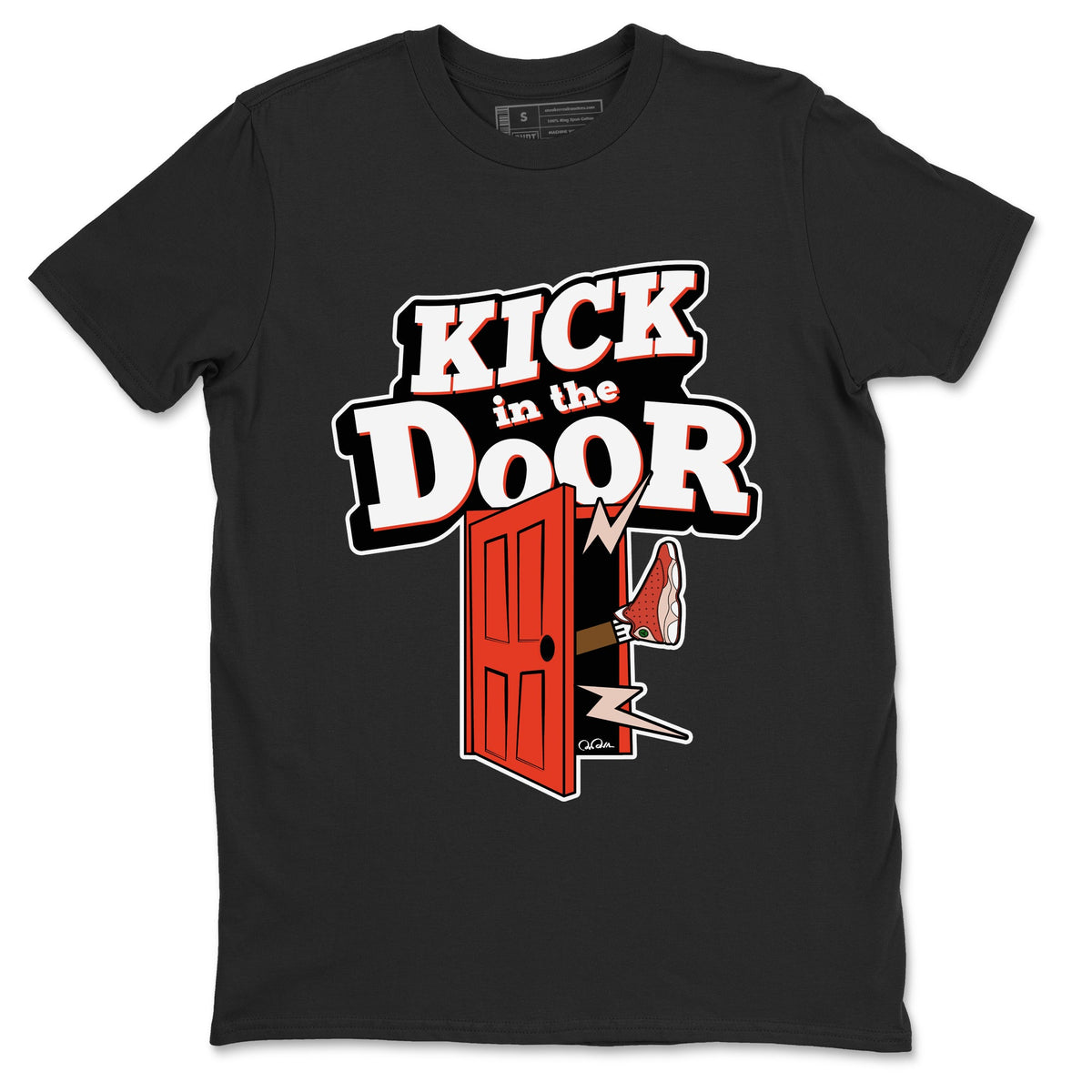 13s Dune Red shirts to match jordans Kick In The Door sneaker match tees Air Jordan 13 Dune Red Drip Gear Zone streetwear brand Black 2 unisex cotton tee
