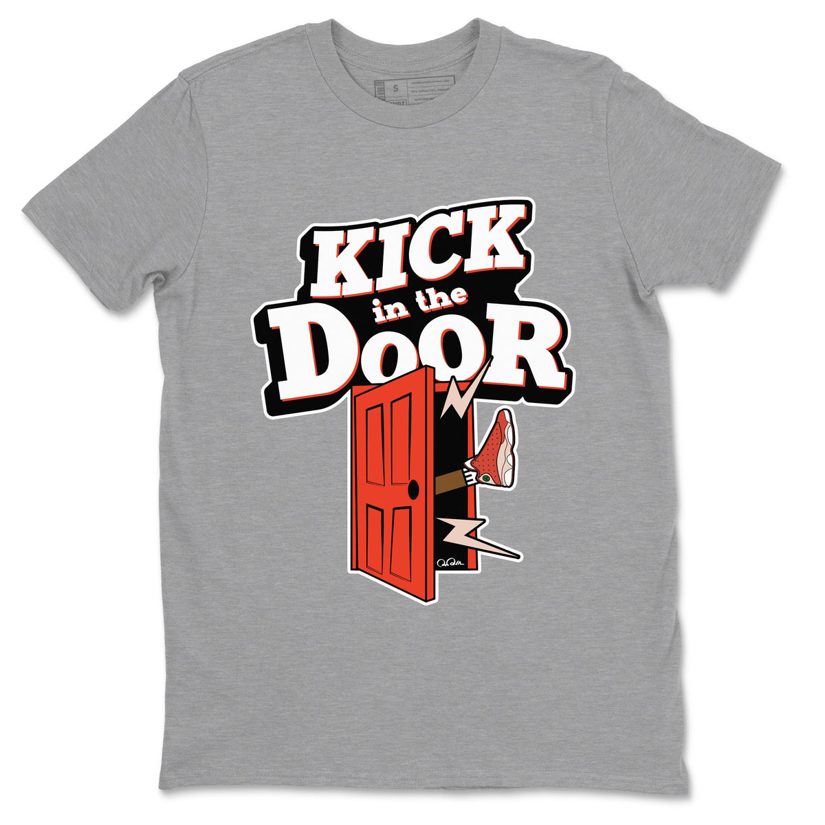 13s Dune Red shirts to match jordans Kick In The Door sneaker match tees Air Jordan 13 Dune Red Drip Gear Zone streetwear brand Heather Grey 2 unisex cotton tee