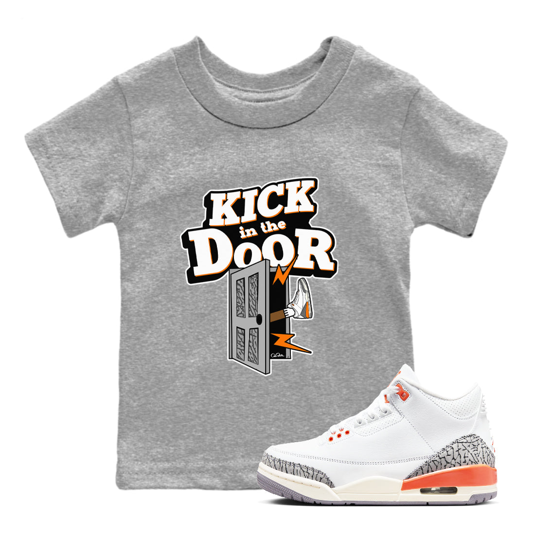 3s Georgia Peach shirt to match jordans Kick In The Door sneaker tees Air Jordan 3 Georgia Peach Drip Gear Zone baby toddler Heather Grey 1 cotton Shirt