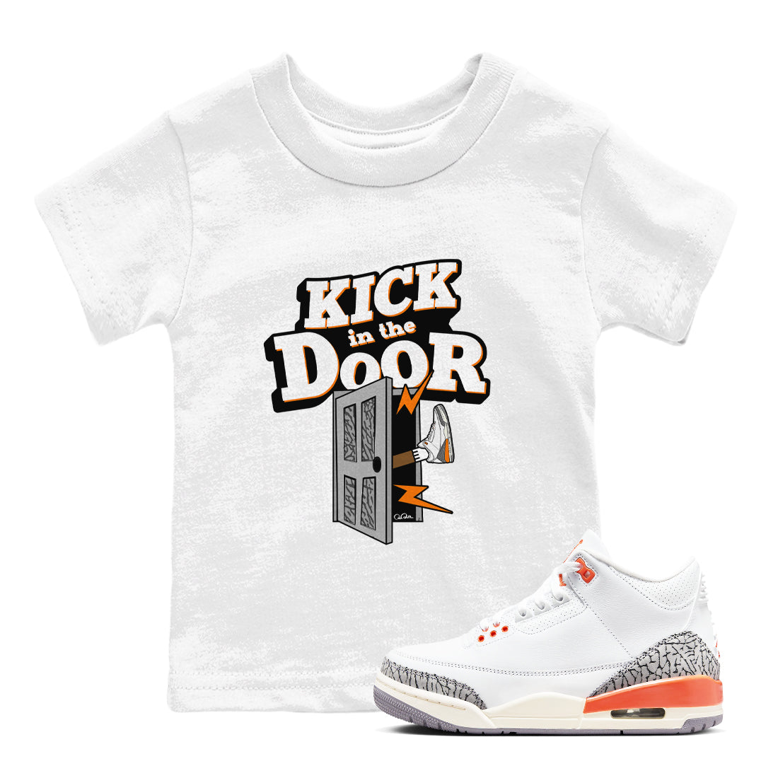 3s Georgia Peach shirt to match jordans Kick In The Door sneaker tees Air Jordan 3 Georgia Peach Drip Gear Zone baby toddler White 1 cotton Shirt