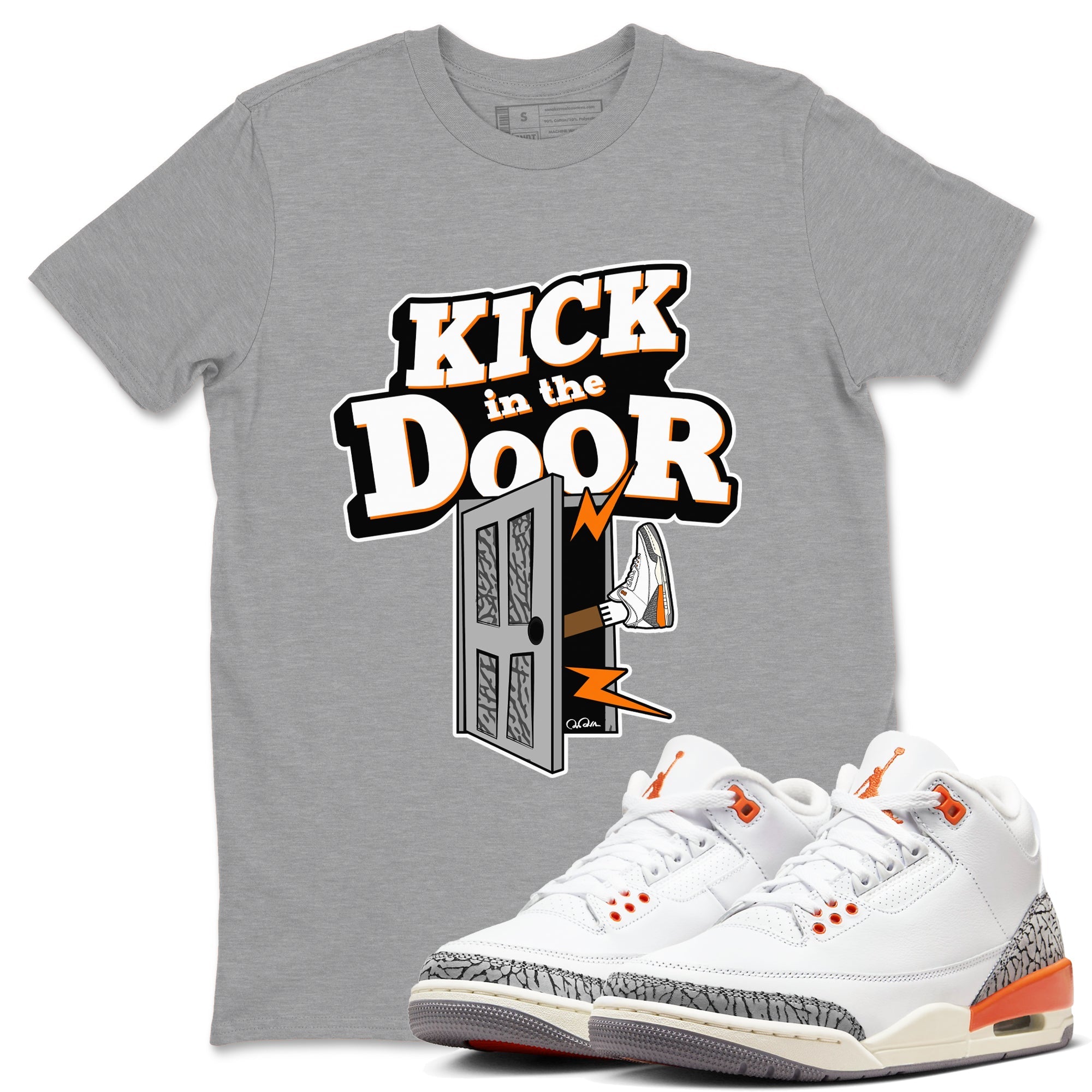3s Georgia Peach shirt to match jordans Kick In The Door sneaker tees Air Jordan 3 Georgia Peach Drip Gear Zone unisex cotton Heather Grey 1 crew neck shirt