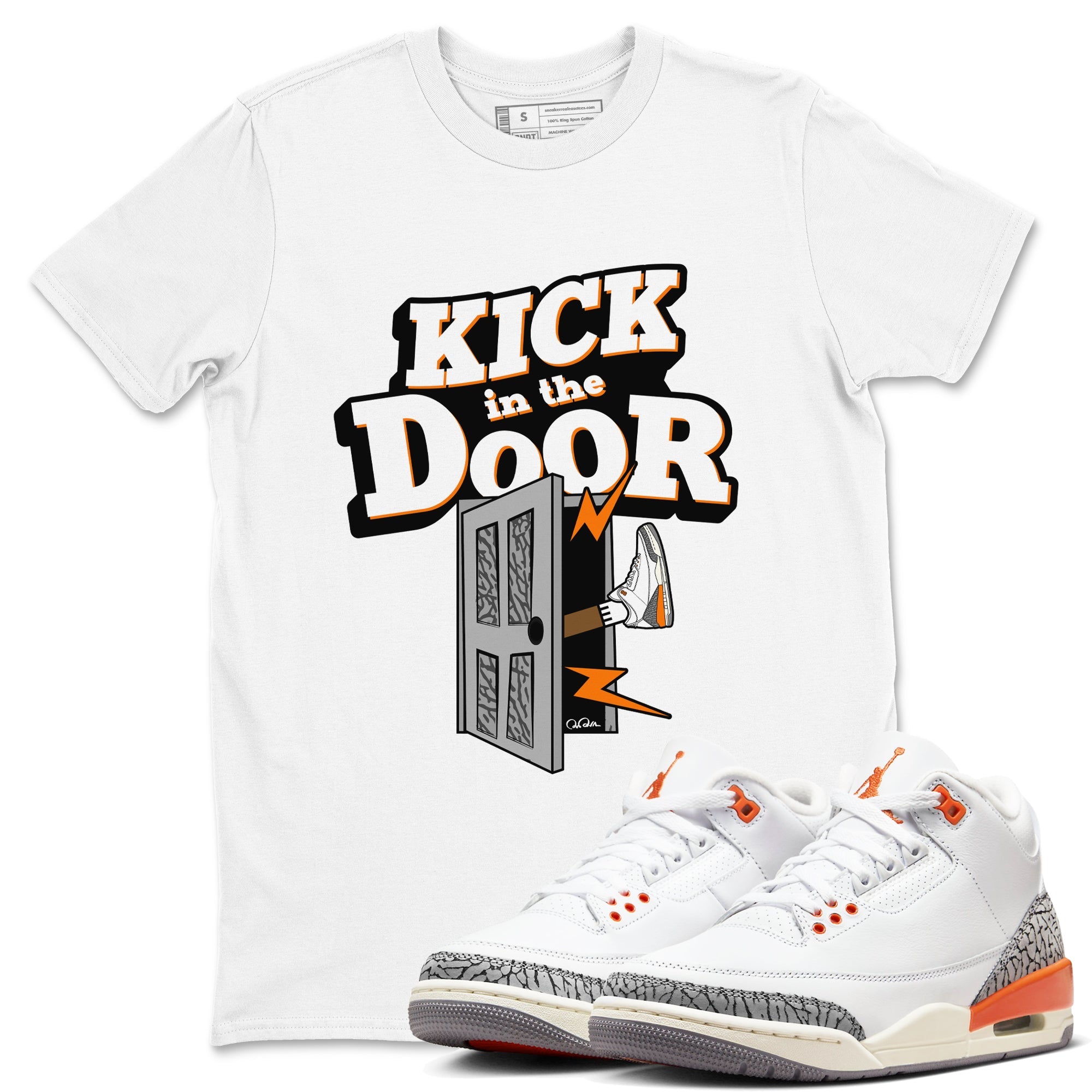 3s Georgia Peach shirt to match jordans Kick In The Door sneaker tees Air Jordan 3 Georgia Peach Drip Gear Zone unisex cotton White 1 crew neck shirt