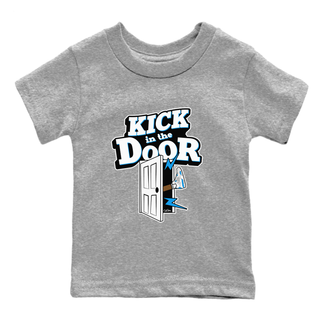 Air Jordan 4 Industrial Blue shirt to match jordans Kick In The Door sneaker tees Air Jordan 4 Military Blue Drip Gear Zone baby toddler Heather Grey 2 cotton Shirt