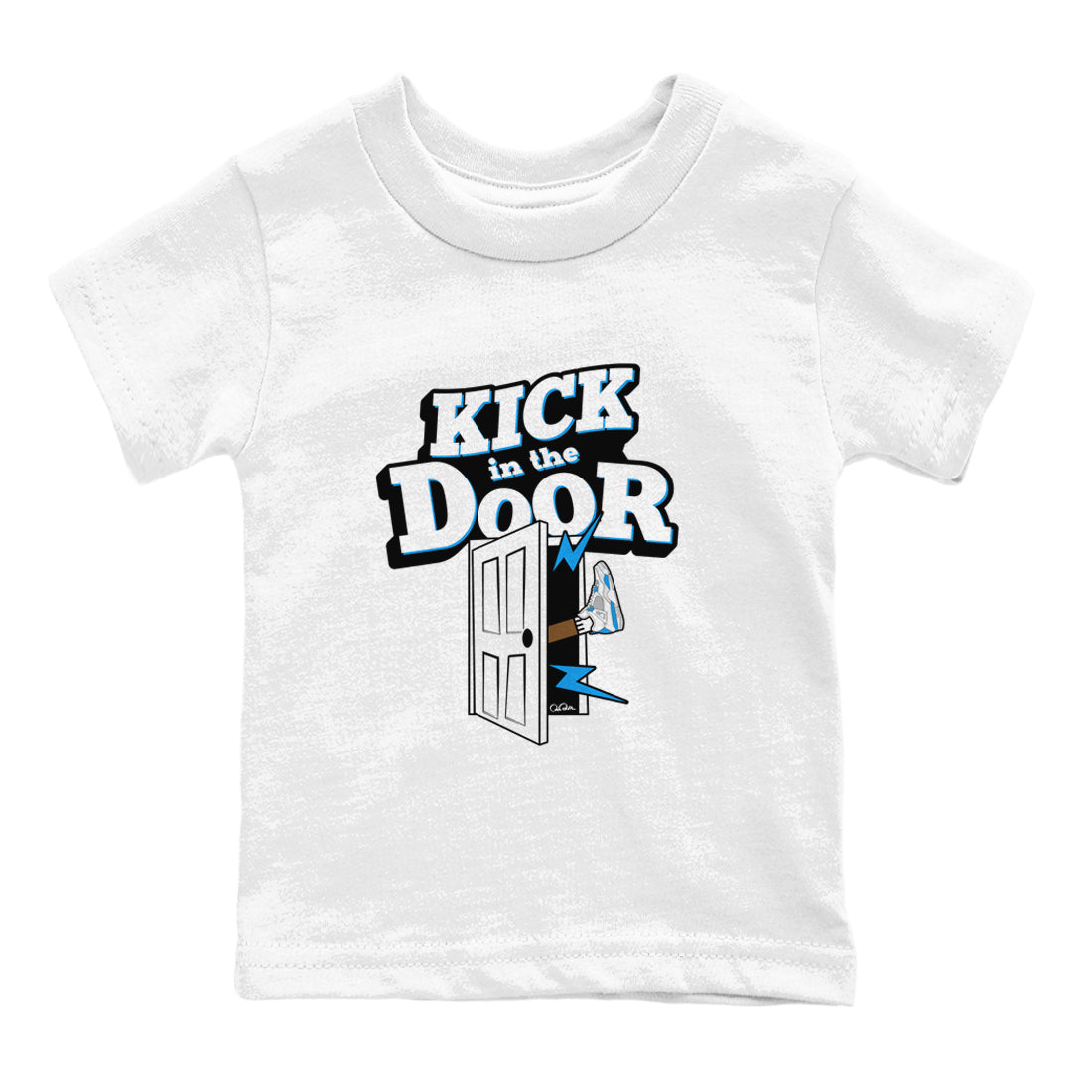 Air Jordan 4 Industrial Blue shirt to match jordans Kick In The Door sneaker tees Air Jordan 4 Military Blue Drip Gear Zone baby toddler White 2 cotton Shirt