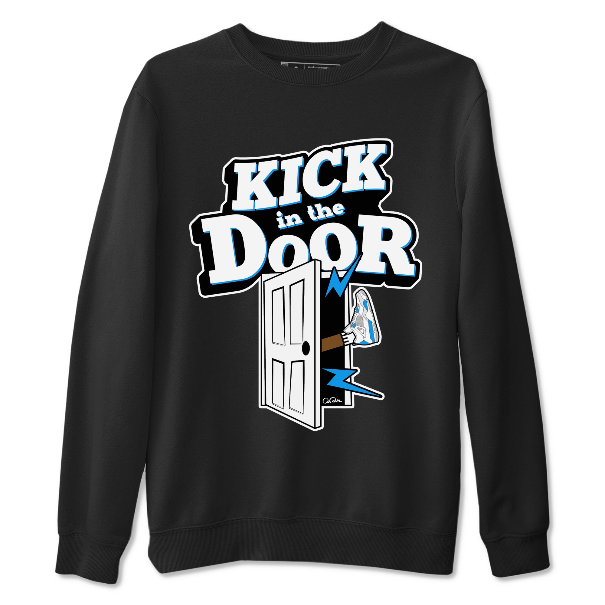 Air Jordan 4 Industrial Blue shirt to match jordans Kick In The Door sneaker tees Air Jordan 4 Military Blue Drip Gear Zone unisex cotton Black 2 crew neck shirt
