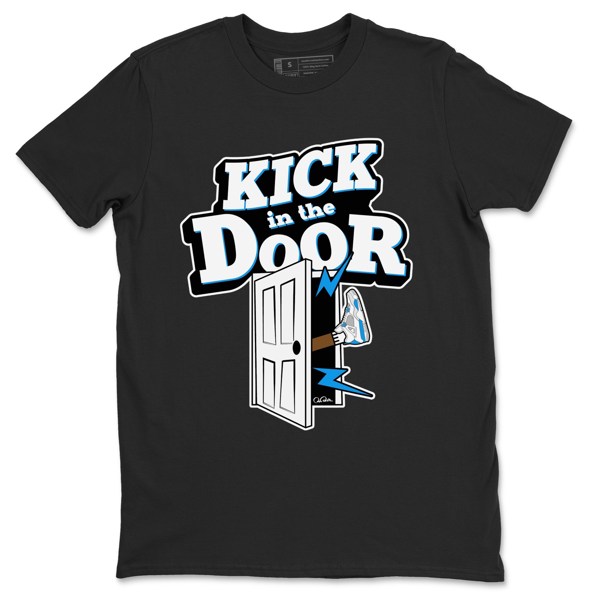 Air Jordan 4 Industrial Blue shirt to match jordans Kick In The Door sneaker tees Air Jordan 4 Military Blue Drip Gear Zone unisex cotton Black 2 crew neck shirt