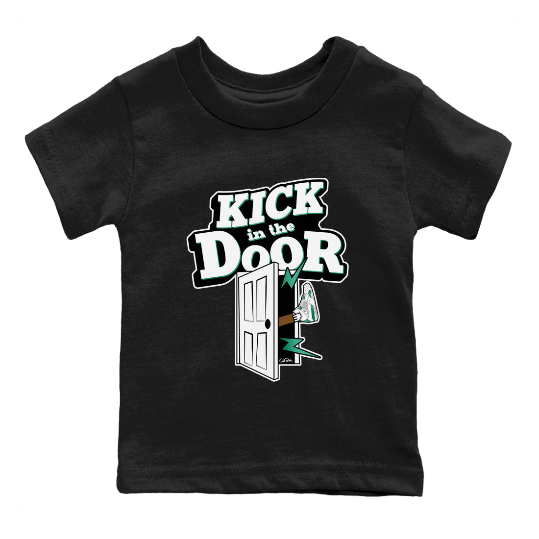 4s Oxidized Green shirts to match jordans Kick In The Door sneaker match tees Air Jordan 4 Oxidized Green Drip Gear Zone streetwear brand Baby and Youth Black 2 cotton tee