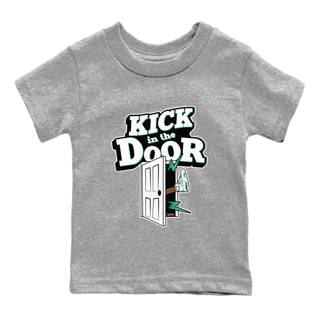 4s Oxidized Green shirts to match jordans Kick In The Door sneaker match tees Air Jordan 4 Oxidized Green Drip Gear Zone streetwear brand Baby and Youth Heather Grey 2 cotton tee
