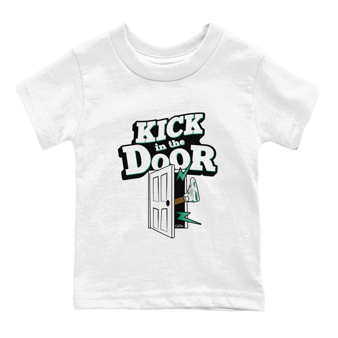 4s Oxidized Green shirts to match jordans Kick In The Door sneaker match tees Air Jordan 4 Oxidized Green Drip Gear Zone streetwear brand Baby and Youth White 2 cotton tee