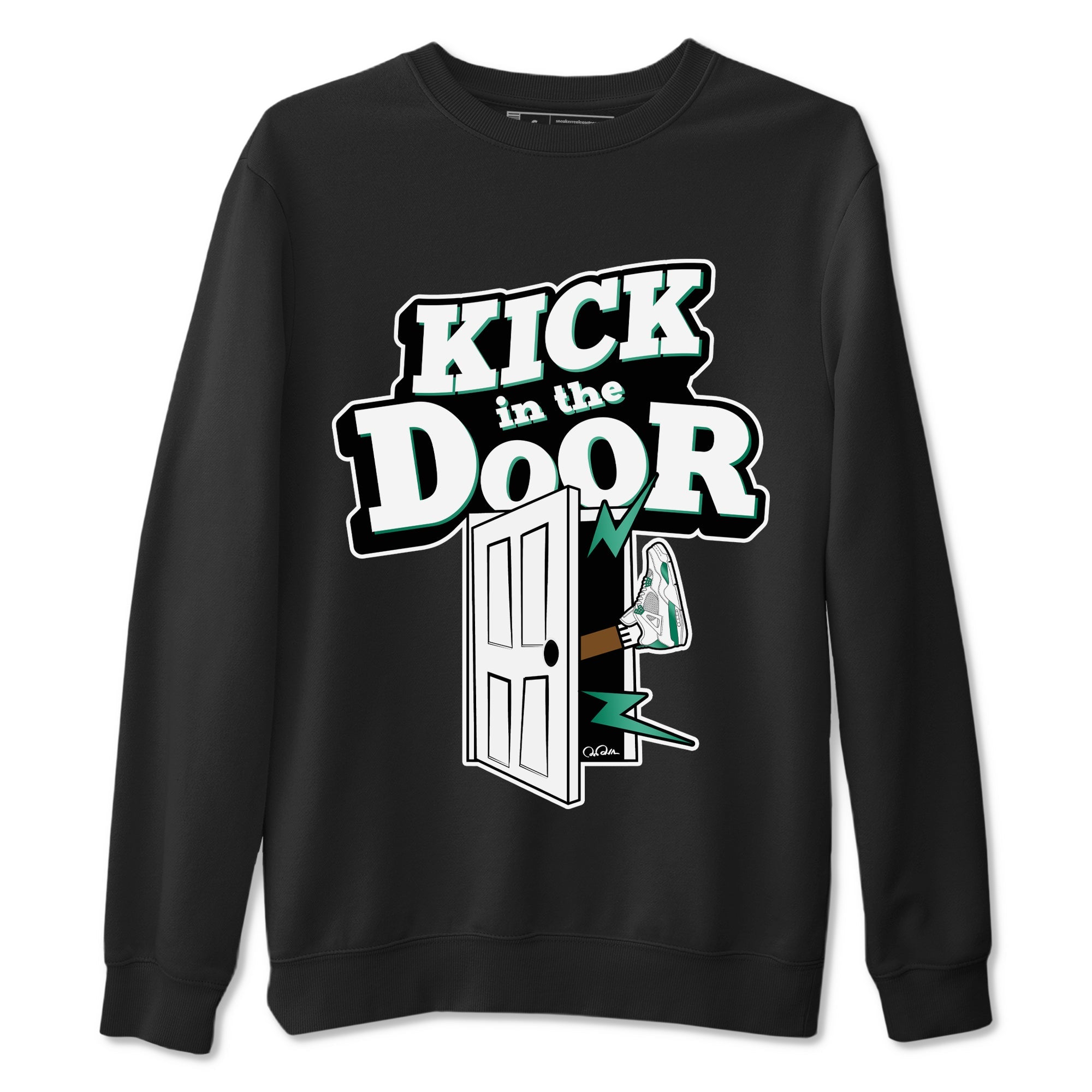 4s Oxidized Green shirts to match jordans Kick In The Door sneaker match tees Air Jordan 4 Oxidized Green Drip Gear Zone streetwear brand Black 2 unisex cotton tee