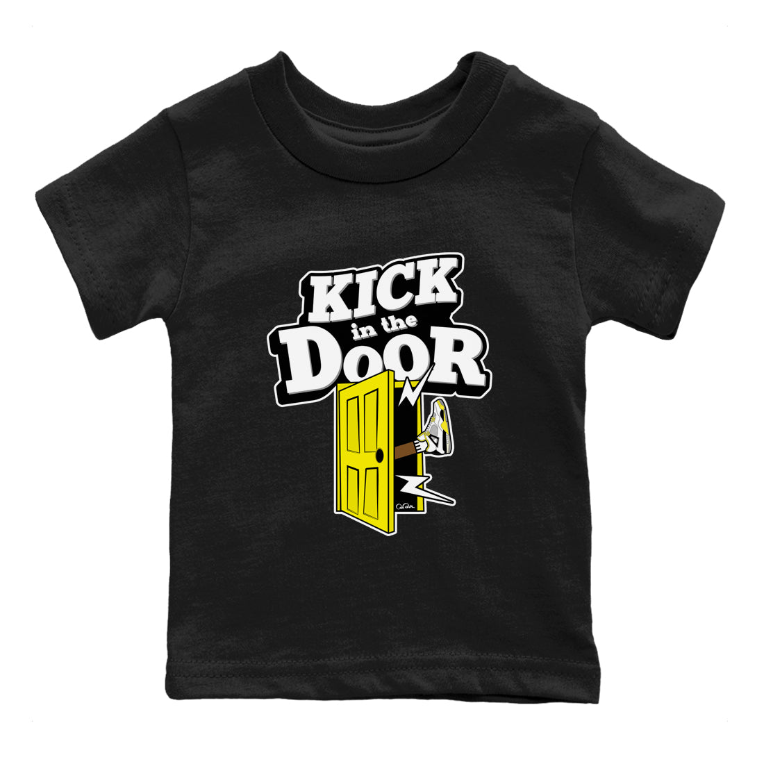 AJ4 Vivid Sulfur shirt to match jordans Kick In The Door sneaker tees Air Jordan 4 Vivid Sulfur Drip Gear Zone baby toddler Black 2 cotton Shirt
