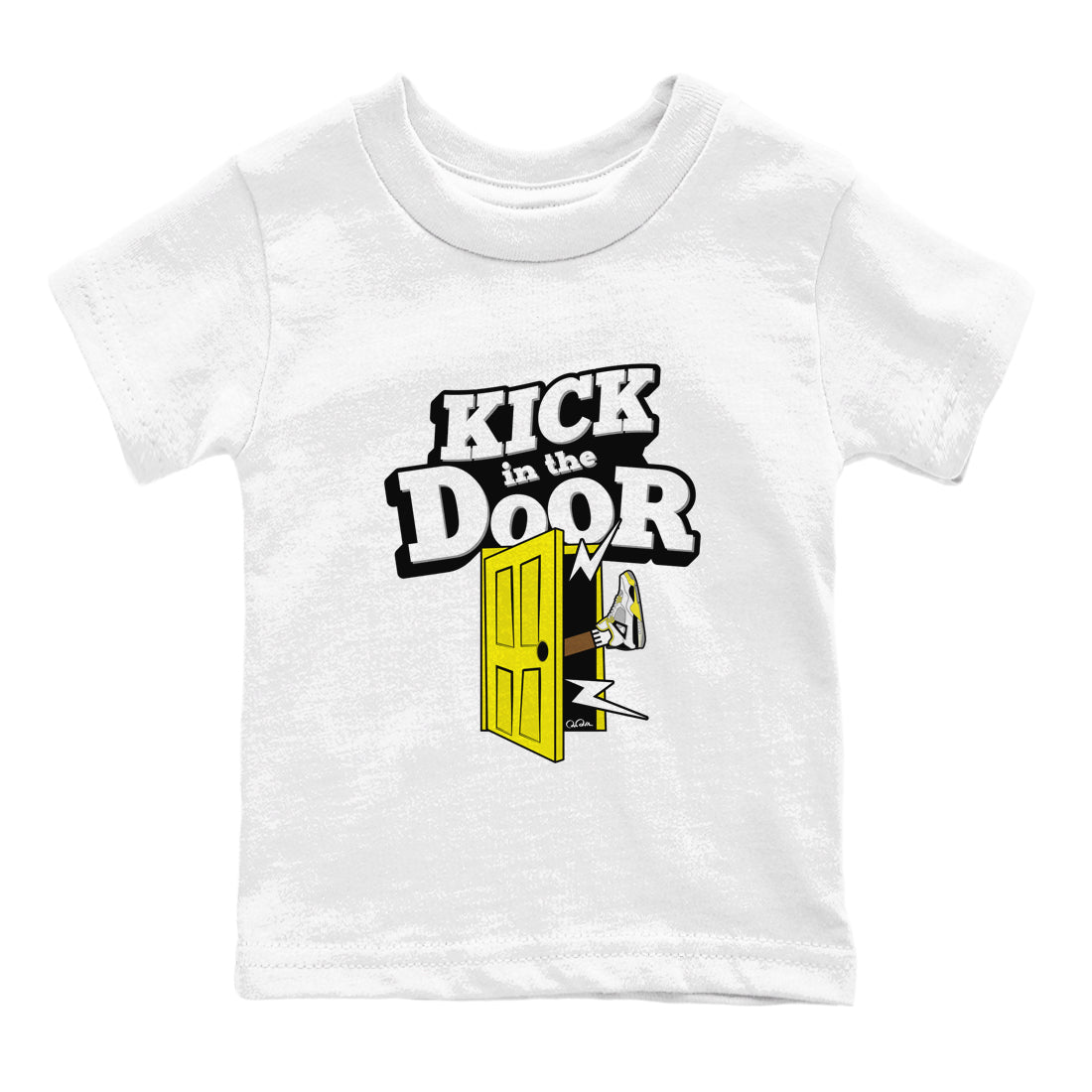 AJ4 Vivid Sulfur shirt to match jordans Kick In The Door sneaker tees Air Jordan 4 Vivid Sulfur Drip Gear Zone baby toddler White 2 cotton Shirt