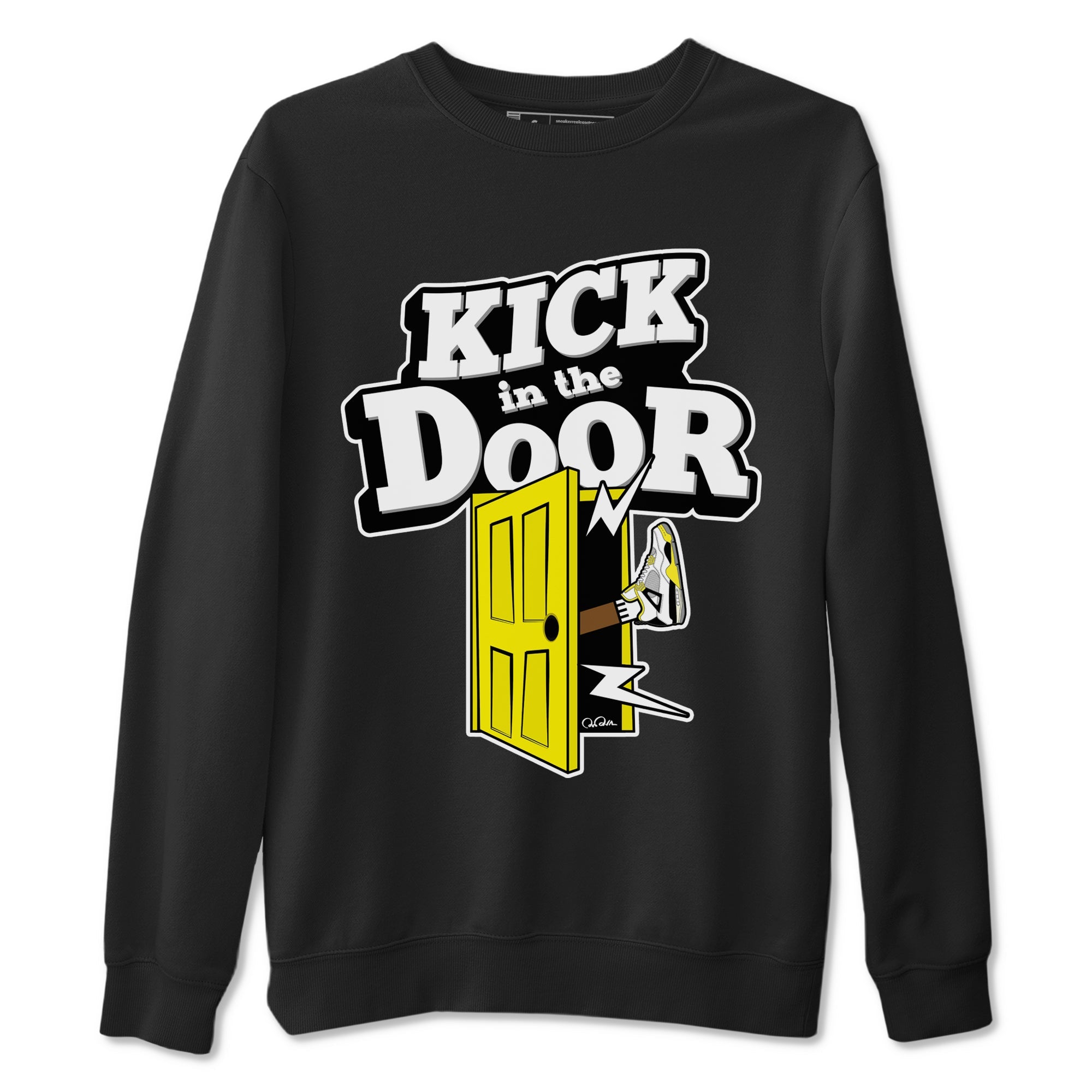 AJ4 Vivid Sulfur shirt to match jordans Kick In The Door sneaker tees Air Jordan 4 Vivid Sulfur Drip Gear Zone unisex cotton Black 2 crew neck shirt