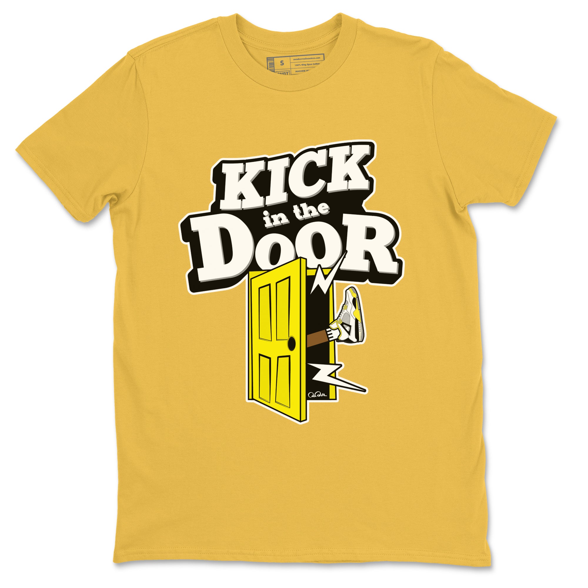 AJ4 Vivid Sulfur shirt to match jordans Kick In The Door sneaker tees Air Jordan 4 Vivid Sulfur Drip Gear Zone unisex cotton Daisy 2 crew neck shirt