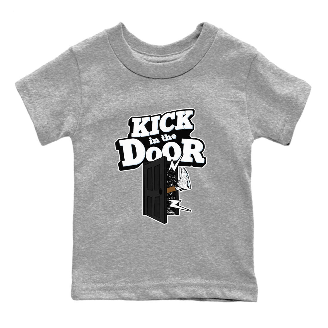 AJ6 White Black shirts to match jordans Kick In The Door sneaker match tees Air Jordan 6 White Black Drip Gear Zone streetwear brand Baby and Youth Heather Grey 2 cotton tee
