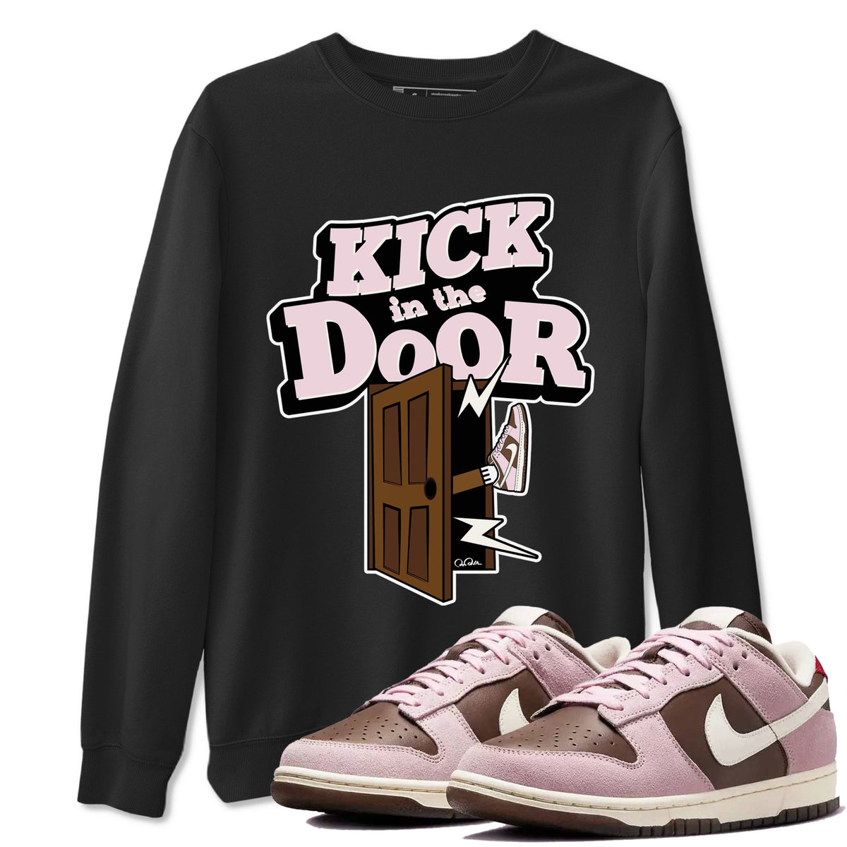 Dunk Cacao Wow And Pink Foam shirts to match jordans Kick In The Door sneaker match tees Dunk Cacao Wow And Pink Foam Drip Gear Zone streetwear brand Black 1 unisex cotton tee