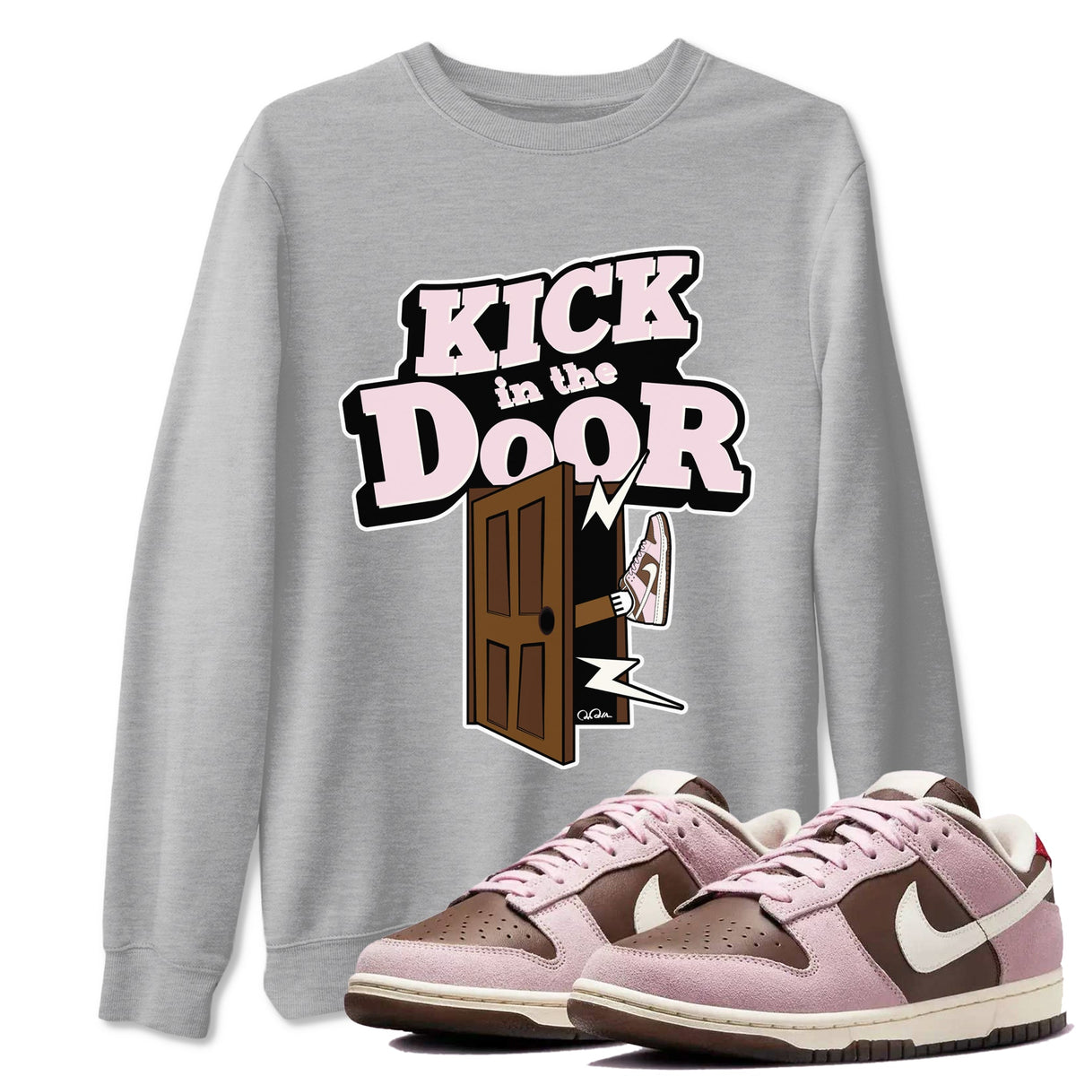 Dunk Cacao Wow And Pink Foam shirts to match jordans Kick In The Door sneaker match tees Dunk Cacao Wow And Pink Foam Drip Gear Zone streetwear brand Heather Grey 1 unisex cotton tee