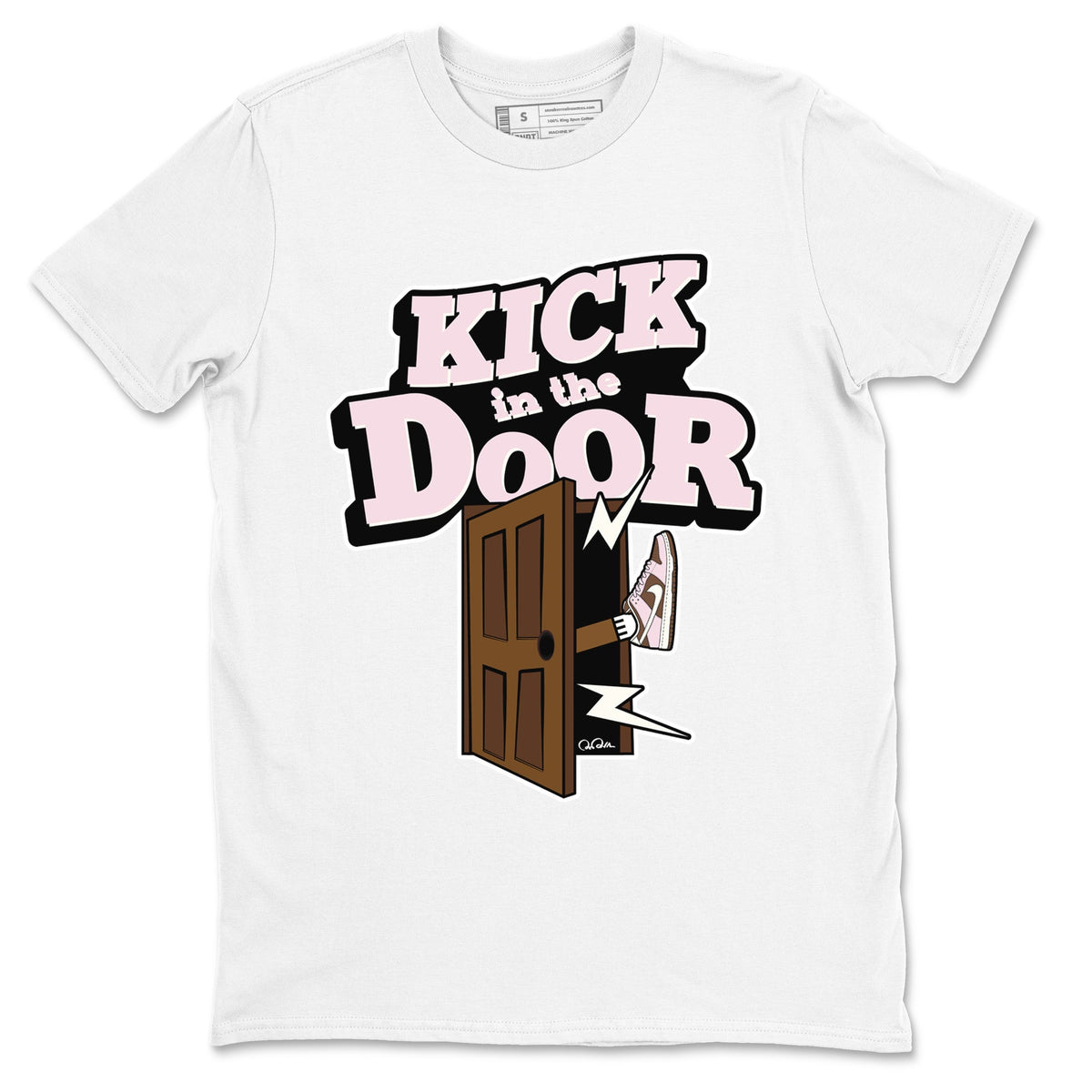 Dunk Cacao Wow And Pink Foam shirts to match jordans Kick In The Door sneaker match tees Dunk Cacao Wow And Pink Foam Drip Gear Zone streetwear brand White 2 unisex cotton tee
