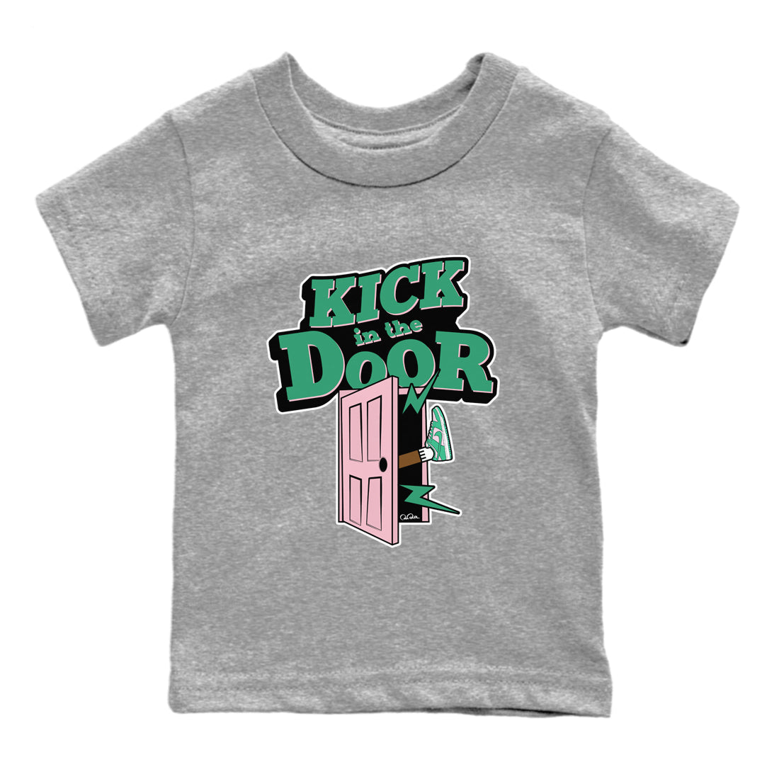 Dunk Low Medium Soft Pink Malachite shirt to match jordans Kick In The Door sneaker tees Dunk Medium Soft Pink Malachite Drip Gear Zone baby toddler Heather Grey 2 cotton Shirt