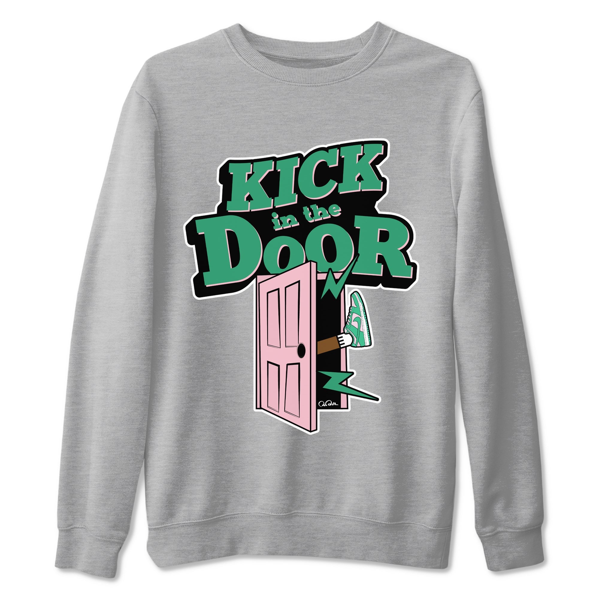 Dunk Low Medium Soft Pink Malachite shirt to match jordans Kick In The Door sneaker tees Dunk Medium Soft Pink Malachite Drip Gear Zone unisex cotton Heather Grey 2 crew neck shirt