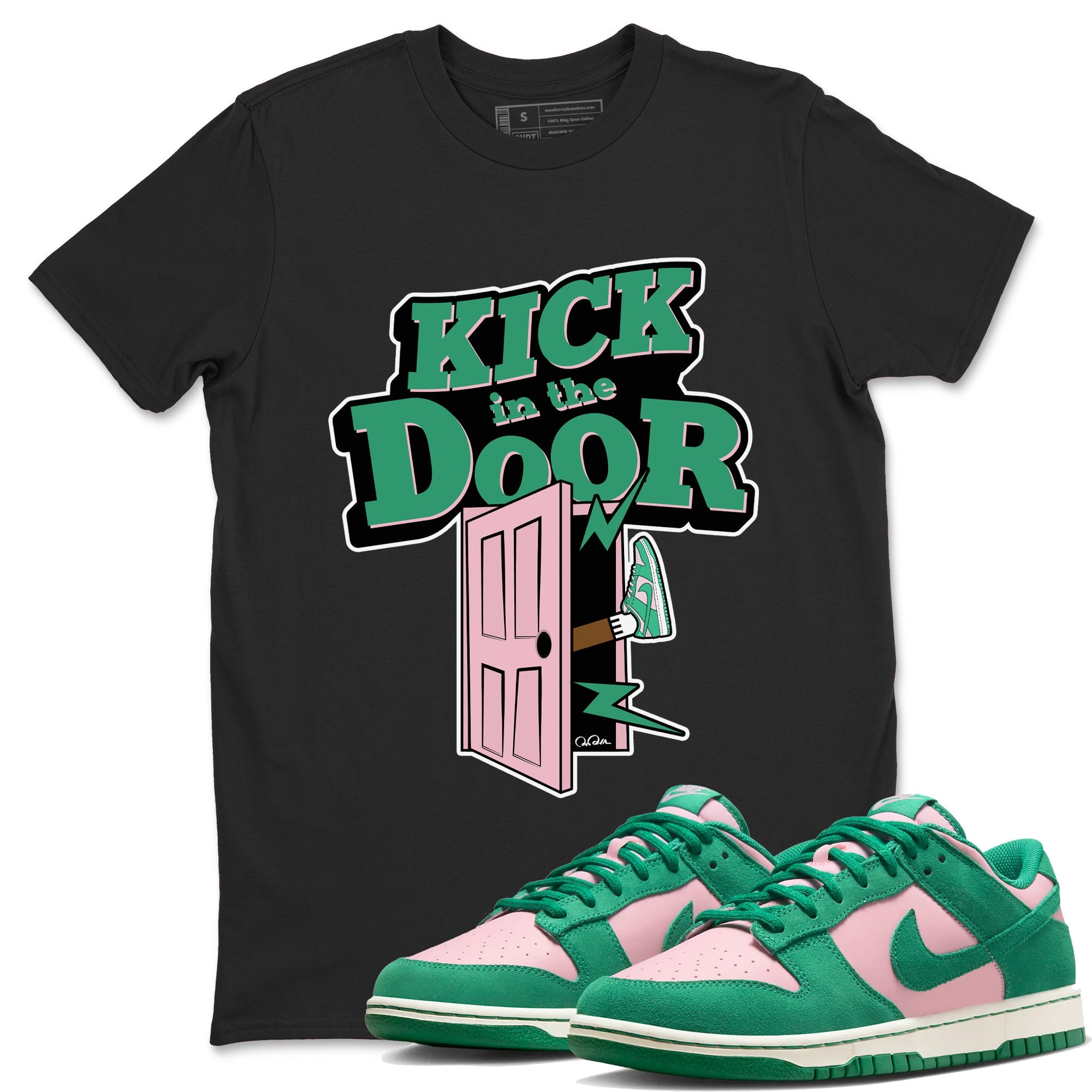Dunk Low Medium Soft Pink Malachite shirt to match jordans Kick In The Door sneaker tees Dunk Medium Soft Pink Malachite Drip Gear Zone unisex cotton Black 1 crew neck shirt