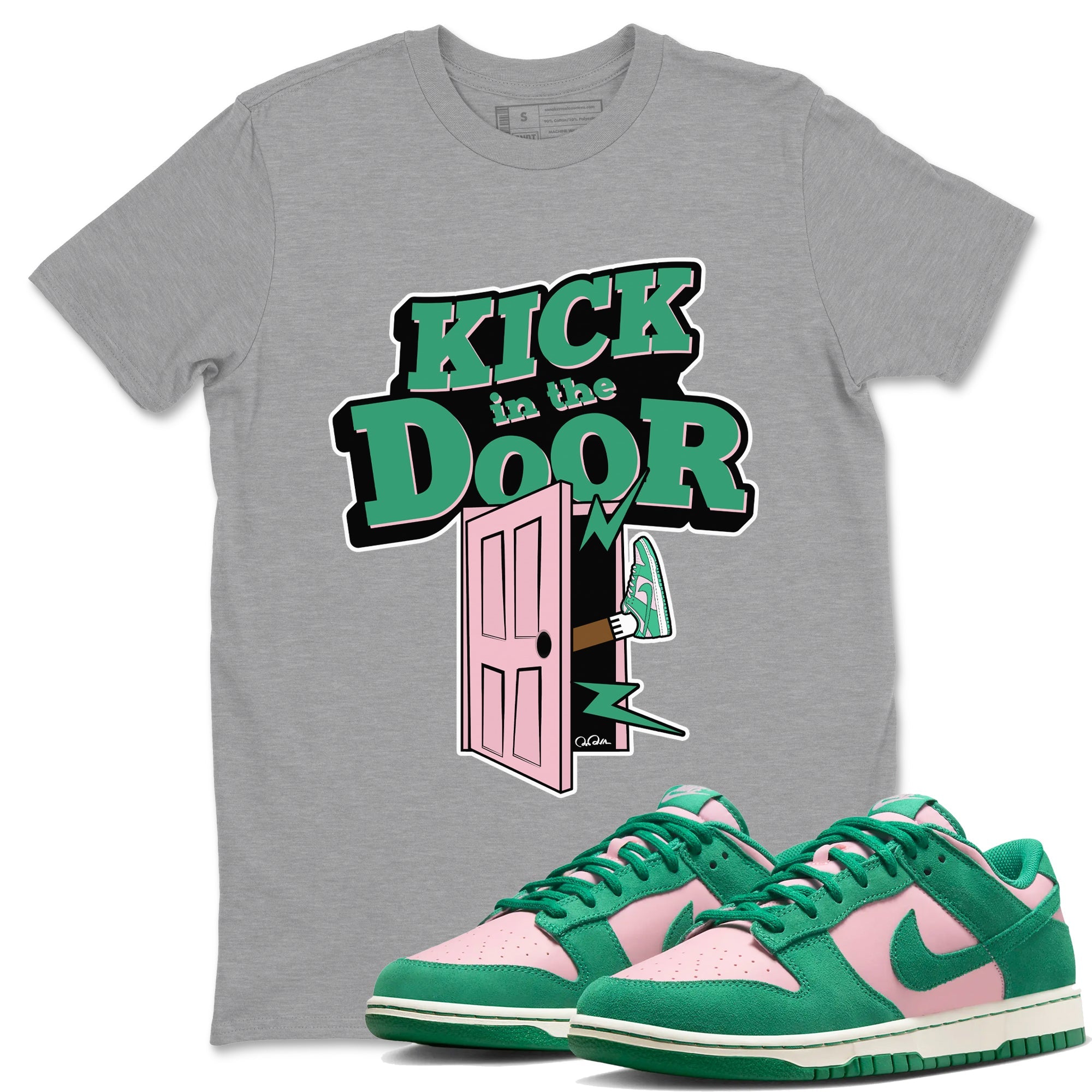 Dunk Low Medium Soft Pink Malachite shirt to match jordans Kick In The Door sneaker tees Dunk Medium Soft Pink Malachite Drip Gear Zone unisex cotton Heather Grey 1 crew neck shirt