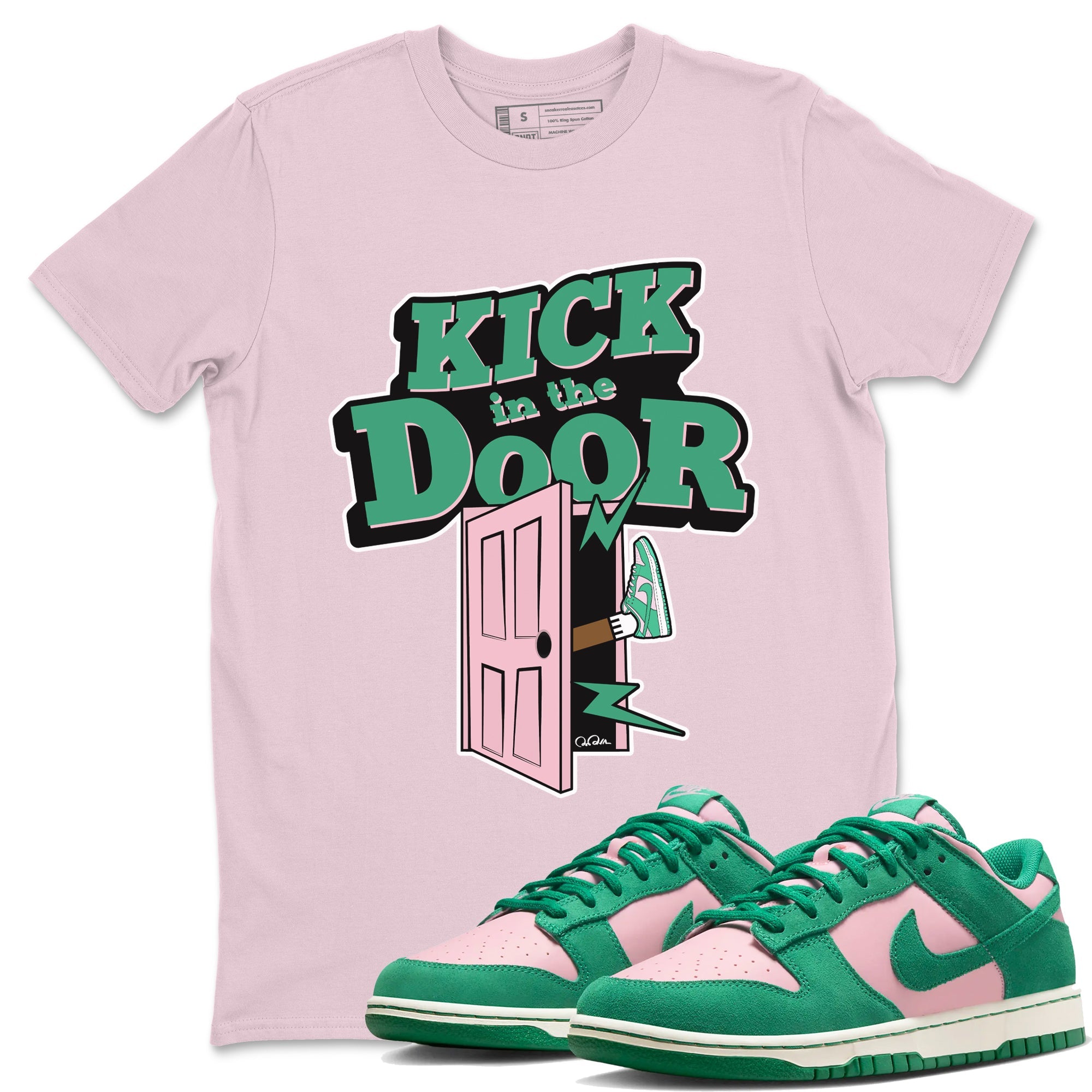 Dunk Low Medium Soft Pink Malachite shirt to match jordans Kick In The Door sneaker tees Dunk Medium Soft Pink Malachite Drip Gear Zone unisex cotton Pink 1 crew neck shirt