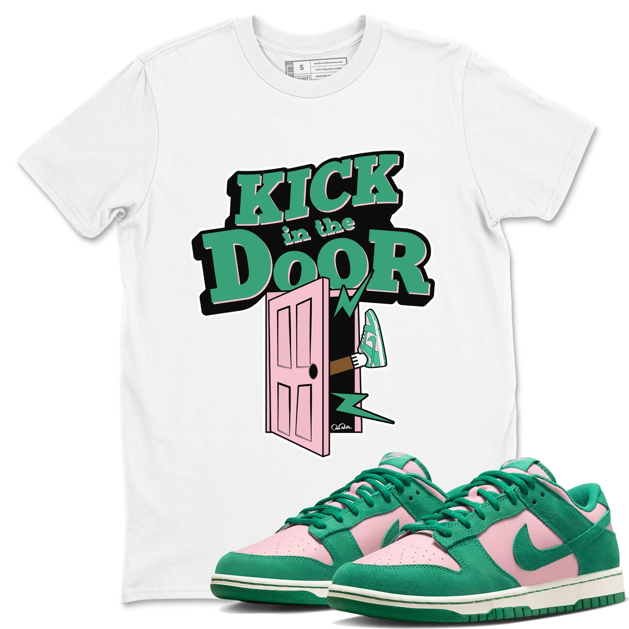 Dunk Low Medium Soft Pink Malachite shirt to match jordans Kick In The Door sneaker tees Dunk Medium Soft Pink Malachite Drip Gear Zone unisex cotton White 1 crew neck shirt