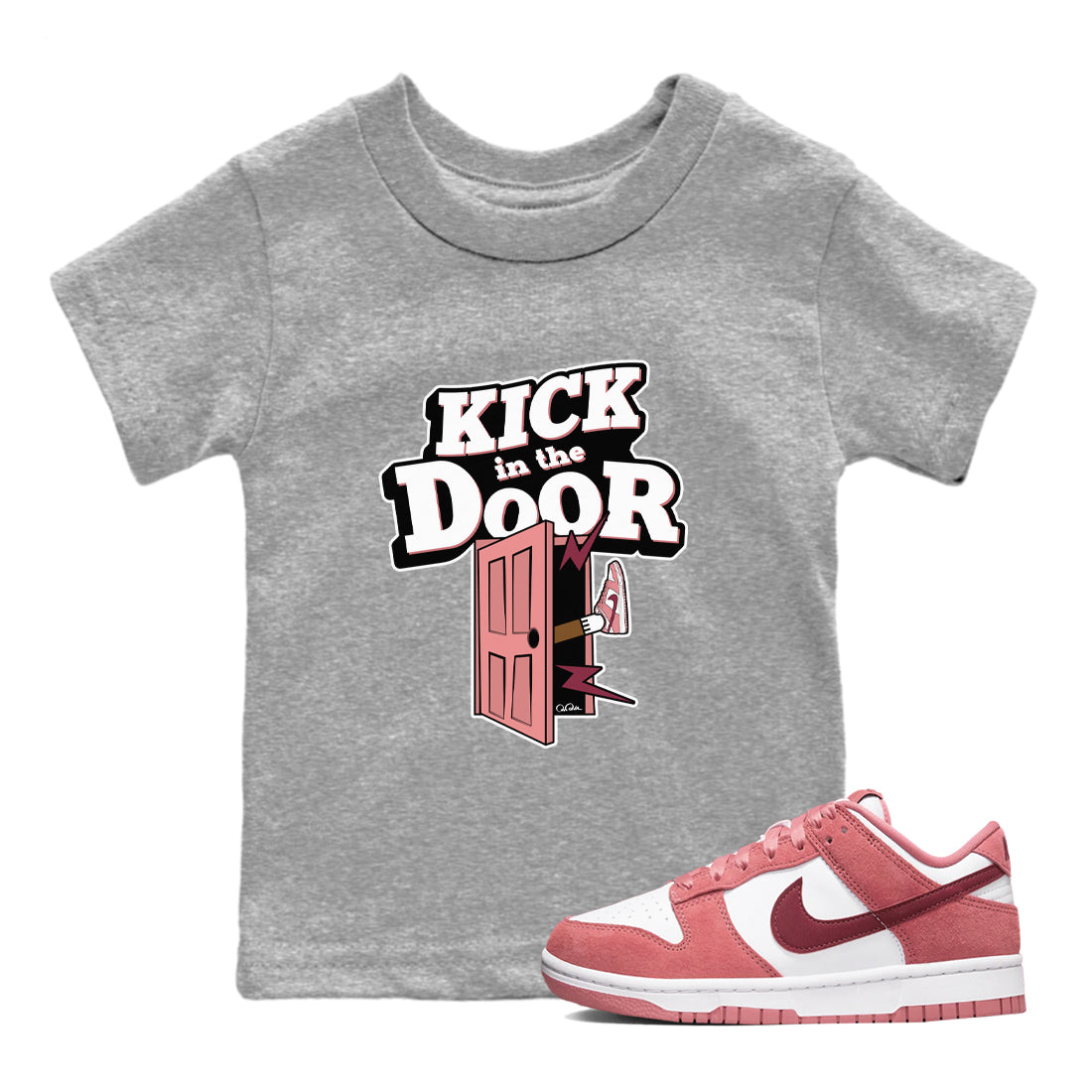 Dunk Valentines Day 2024 shirt to match jordans Kick In The Door sneaker tees Dunk Happy Valentines Day 2024 Drip Gear Zone Baby Toddler Heather Grey 1 T-Shirt