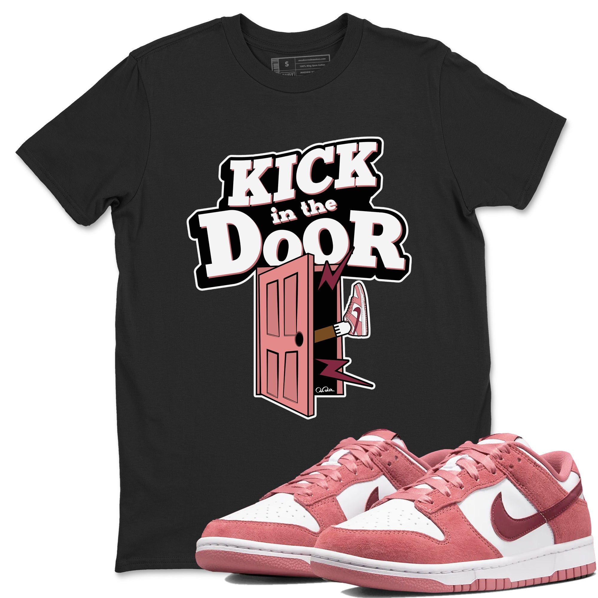 Dunk Valentines Day 2024 shirt to match jordans Kick In The Door sneaker tees Dunk Happy Valentines Day 2024 Drip Gear Zone Unisex Black 1 T-Shirt