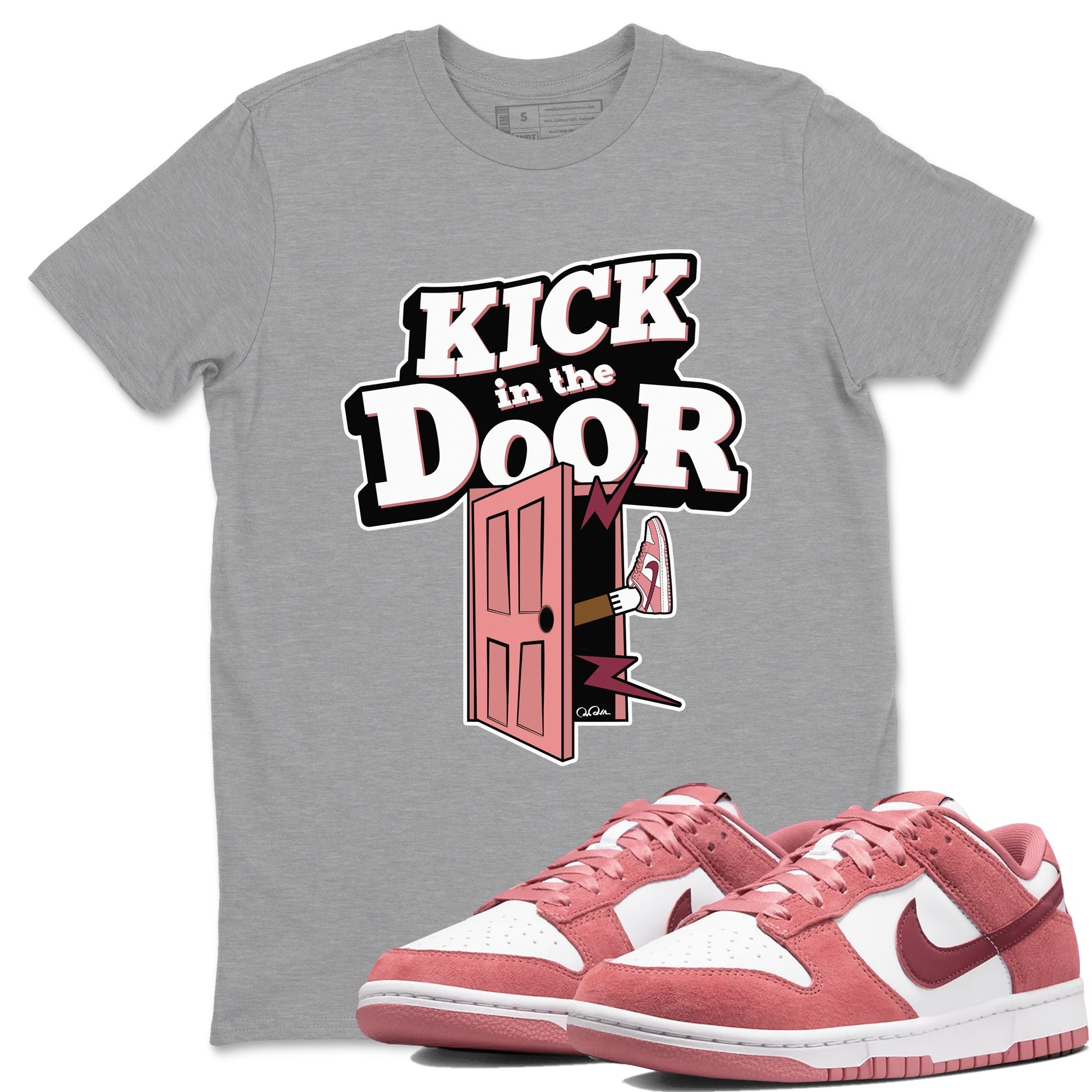 Dunk Valentines Day 2024 shirt to match jordans Kick In The Door sneaker tees Dunk Happy Valentines Day 2024 Drip Gear Zone Unisex Heather Grey 1 T-Shirt