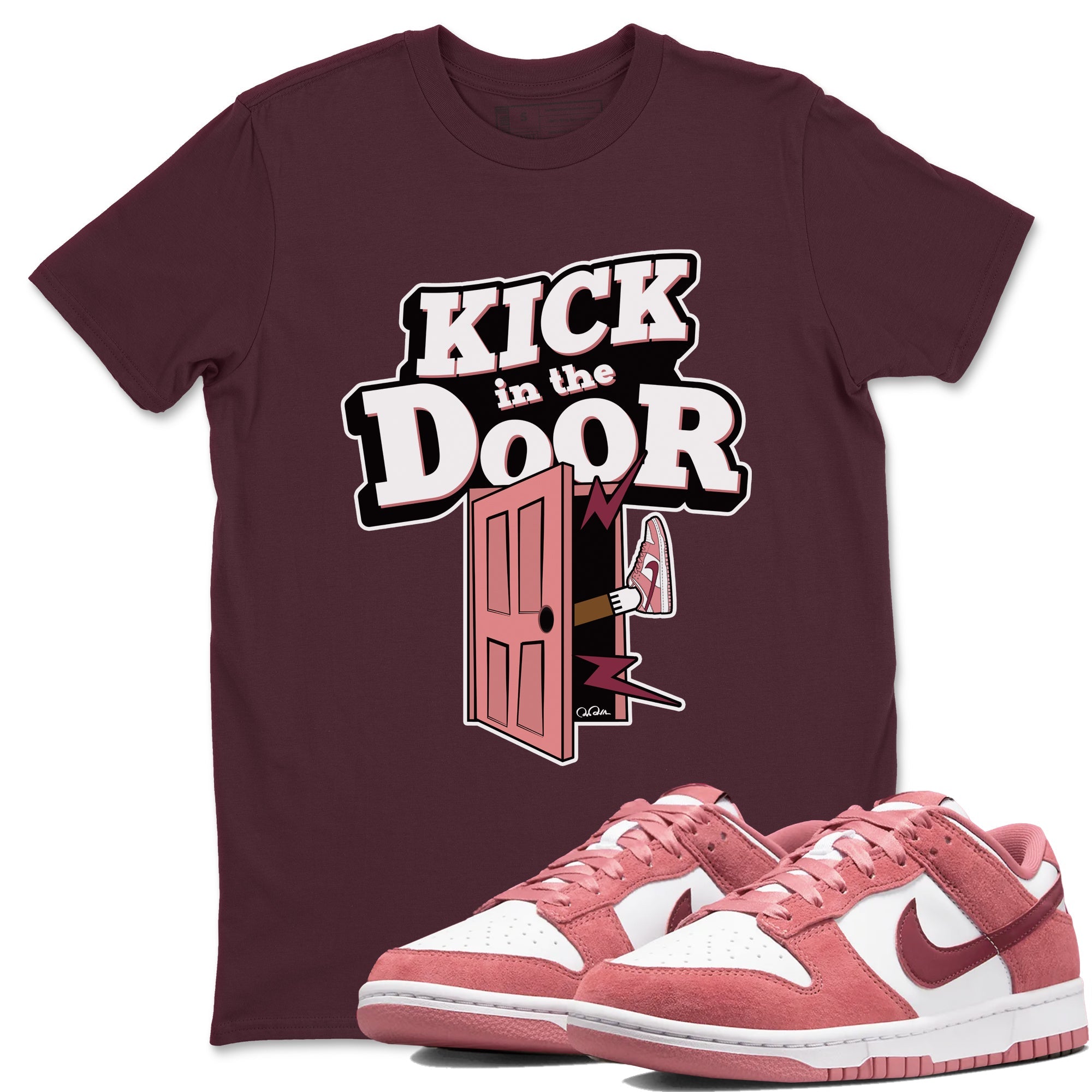 Dunk Valentines Day 2024 shirt to match jordans Kick In The Door sneaker tees Dunk Happy Valentines Day 2024 Drip Gear Zone Unisex Maroon 1 T-Shirt
