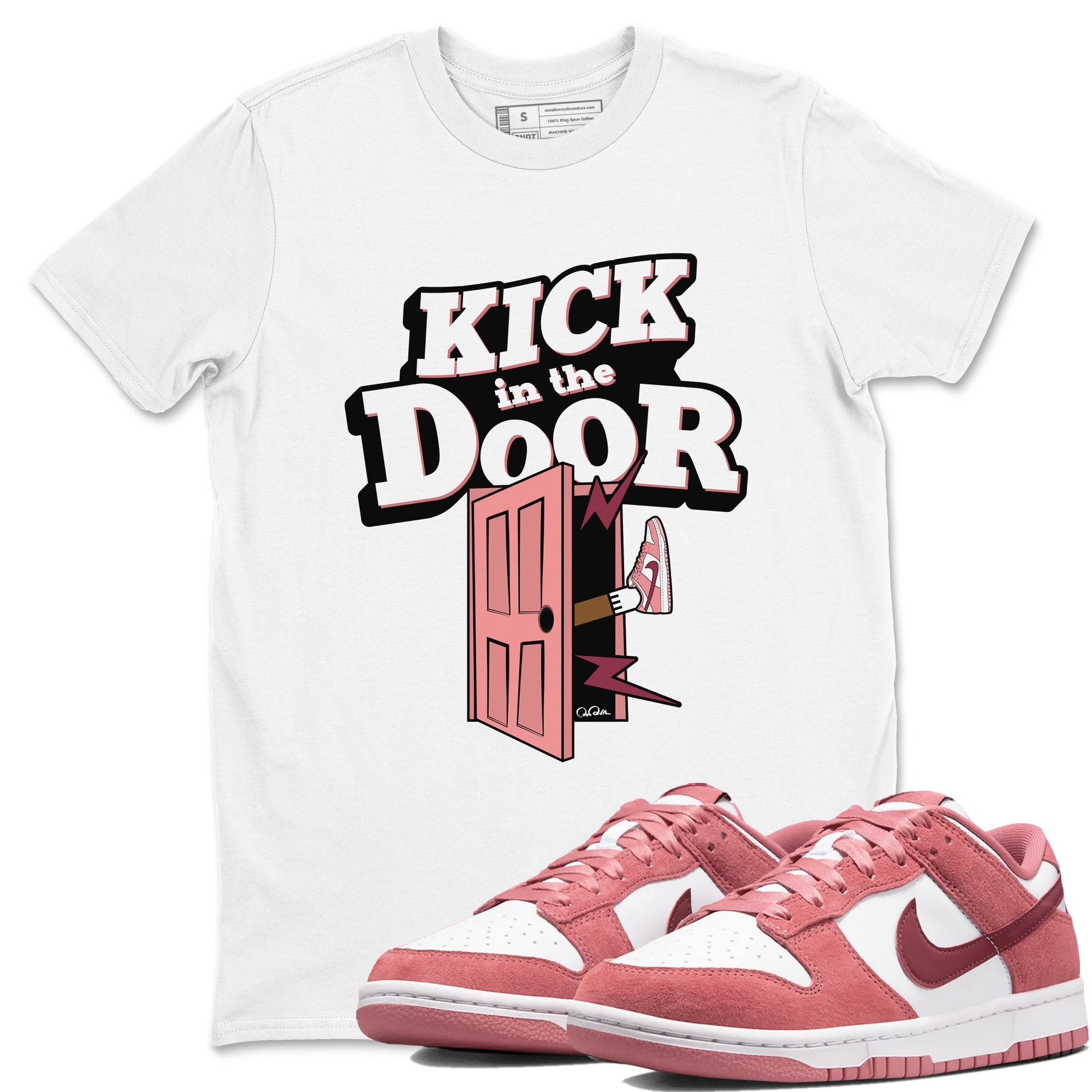 Dunk Valentines Day 2024 shirt to match jordans Kick In The Door sneaker tees Dunk Happy Valentines Day 2024 Drip Gear Zone Unisex White 1 T-Shirt