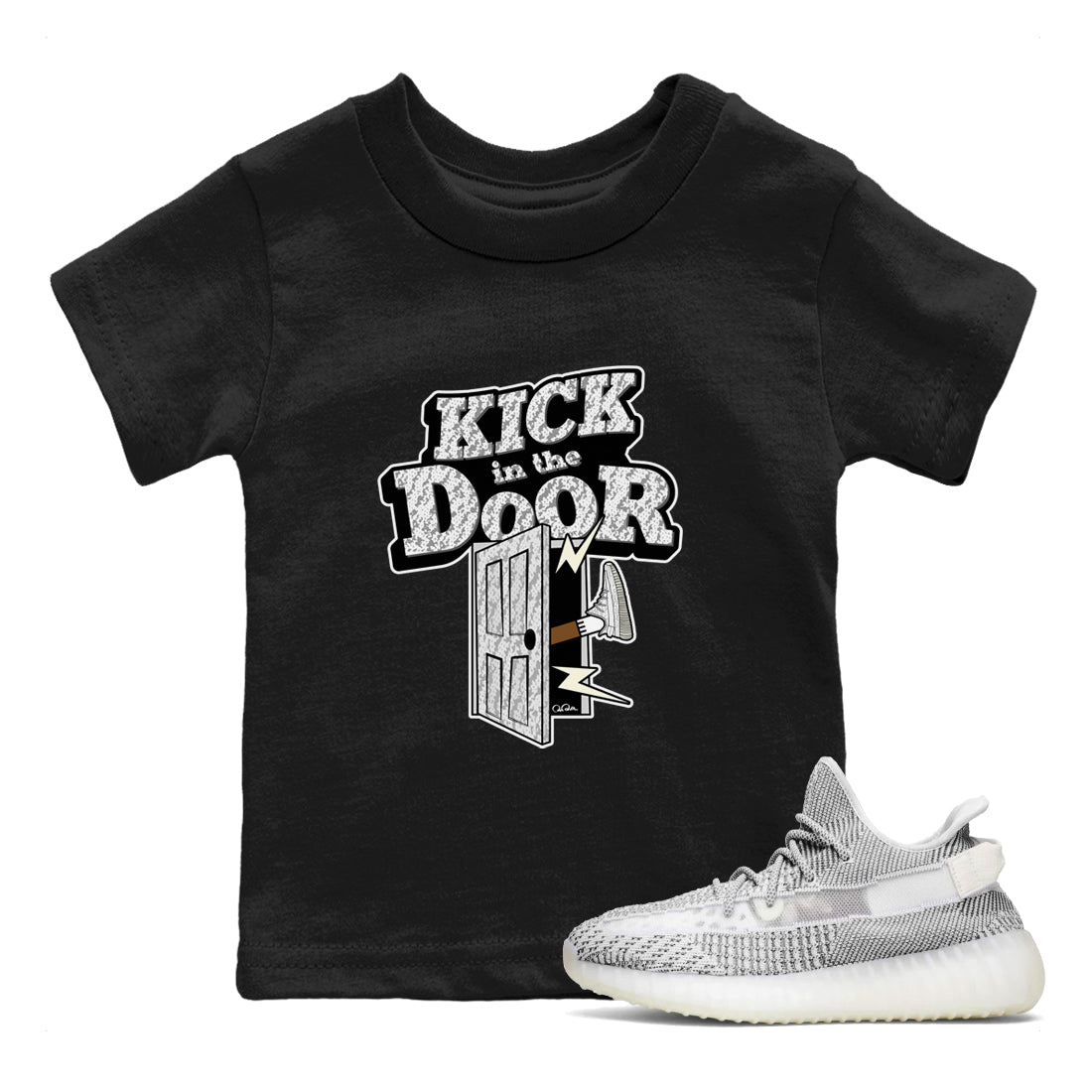 Yeezy 350 Static shirt to match jordans Kick In The Door sneaker tees Adidas Yeezy 350 Static Drip Gear Zone Baby Toddler Black 1 T-Shirt