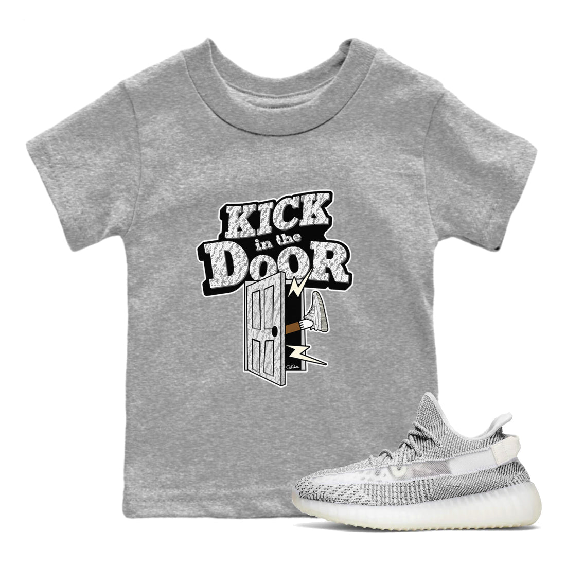 Yeezy 350 Static shirt to match jordans Kick In The Door sneaker tees Adidas Yeezy 350 Static Drip Gear Zone Baby Toddler Heather Grey 1 T-Shirt