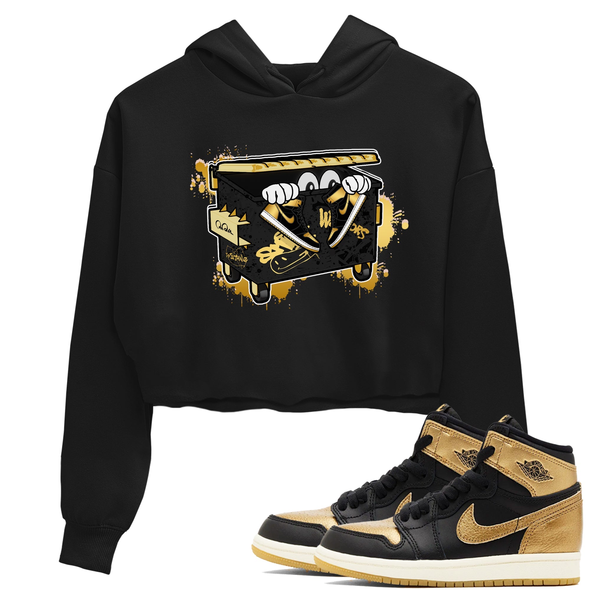 1s Black Metallic Gold shirts to match jordans Kick Trash sneaker match tees Air Jordan 1 Black Metallic Gold Drip Gear Zone streetwear brand Black 1 crop tee