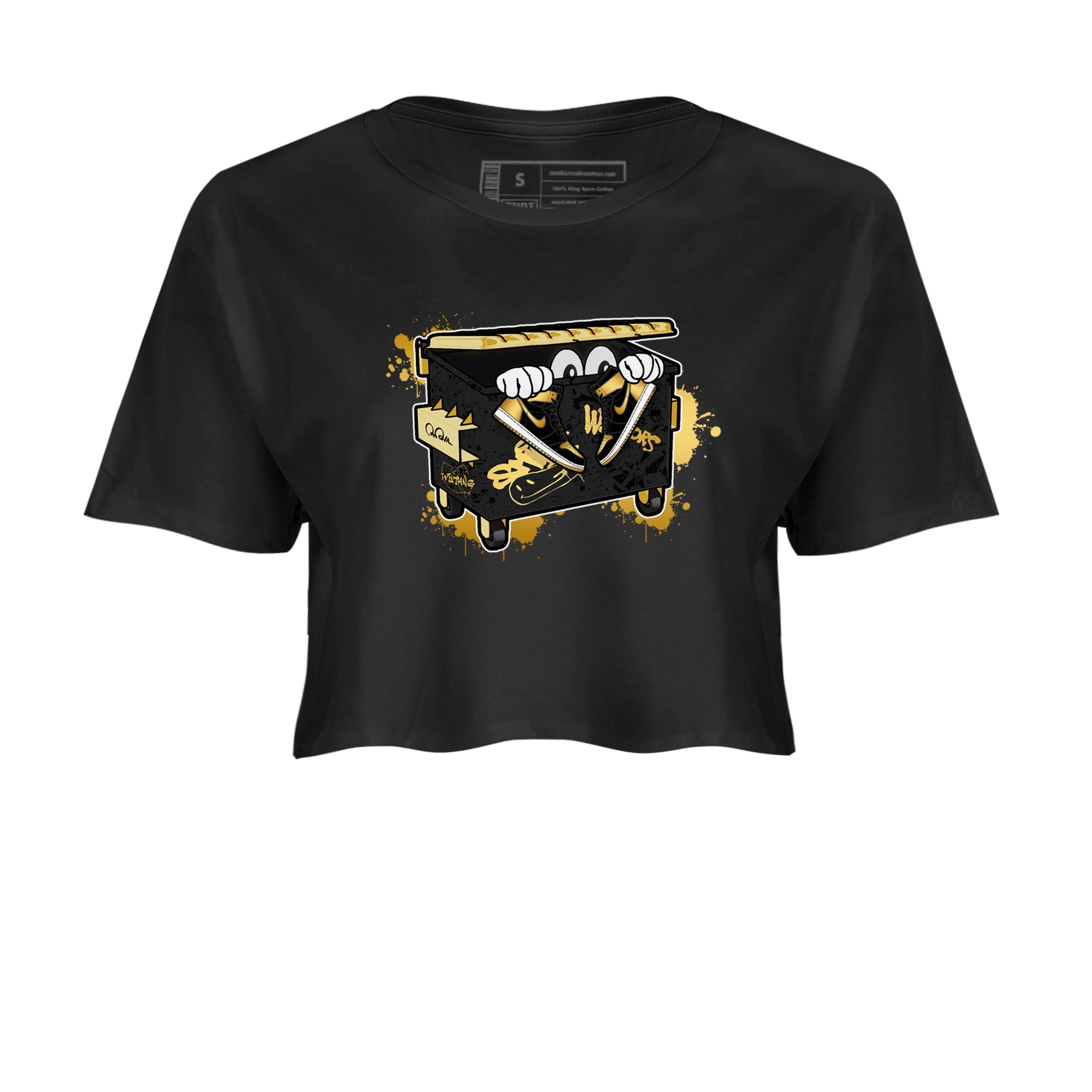 1s Black Metallic Gold shirts to match jordans Kick Trash sneaker match tees Air Jordan 1 Black Metallic Gold Drip Gear Zone streetwear brand Black 2 crop tee